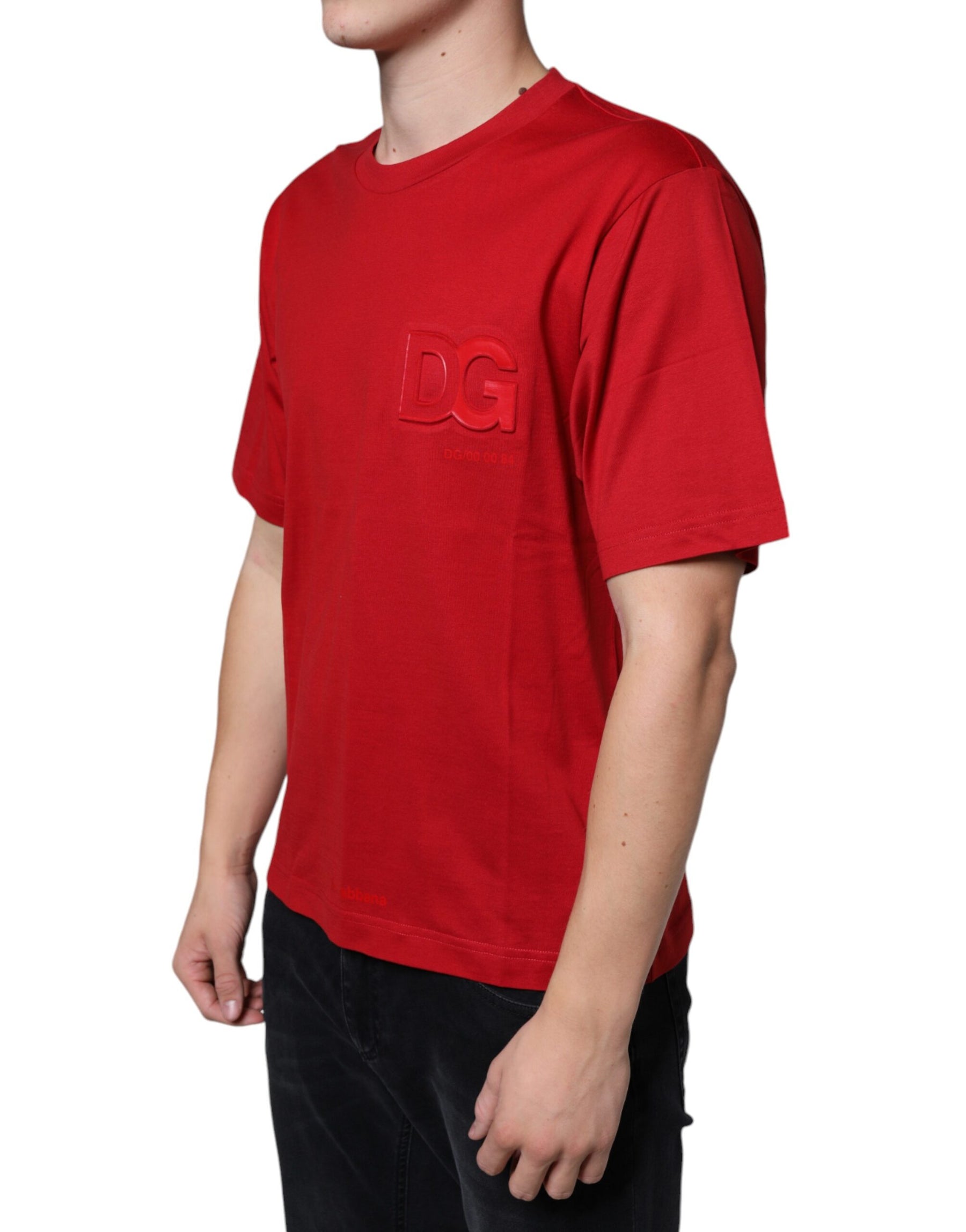 Dolce & Gabbana Red Cotton DG Logo Print Crew Neck T-shirt | Regal Royce
