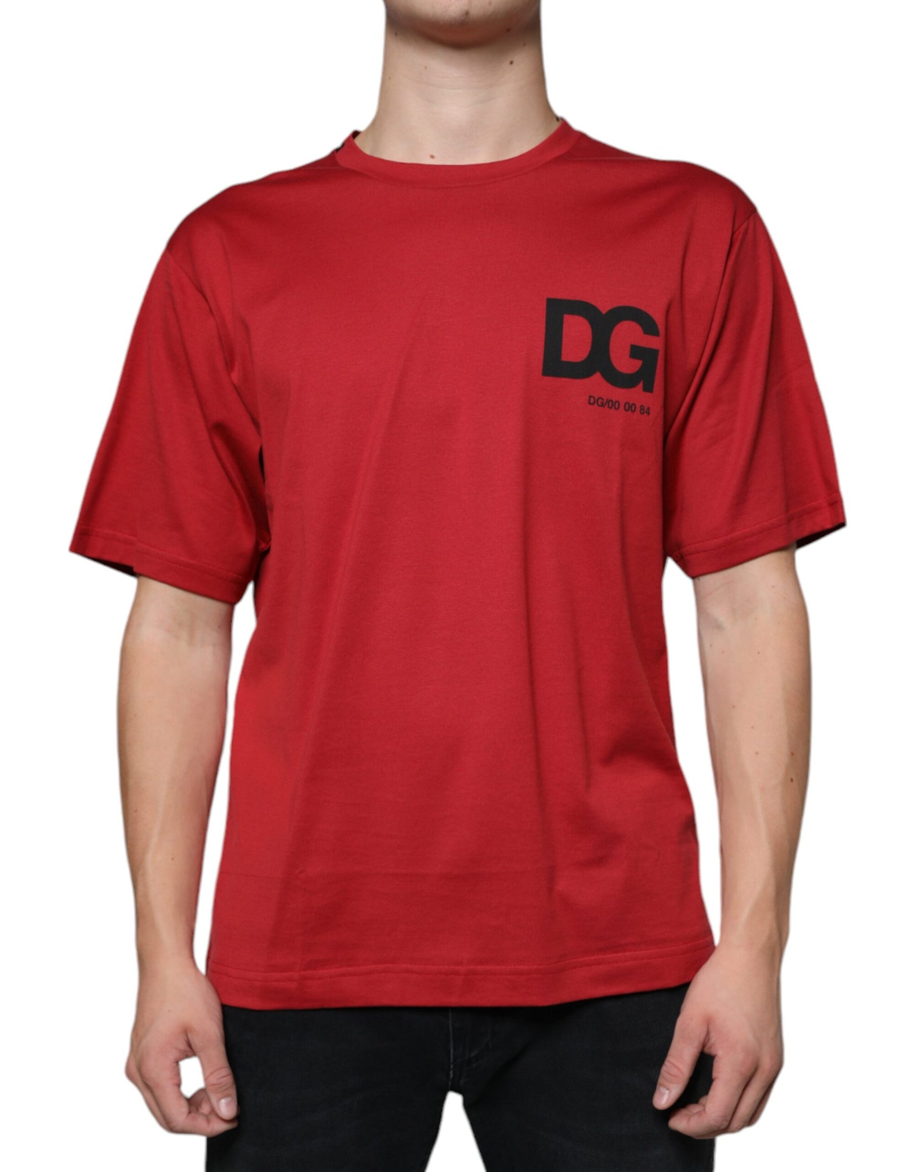 Dolce & Gabbana Red Cotton DG Logo Print Crew Neck T-shirt | Regal Royce