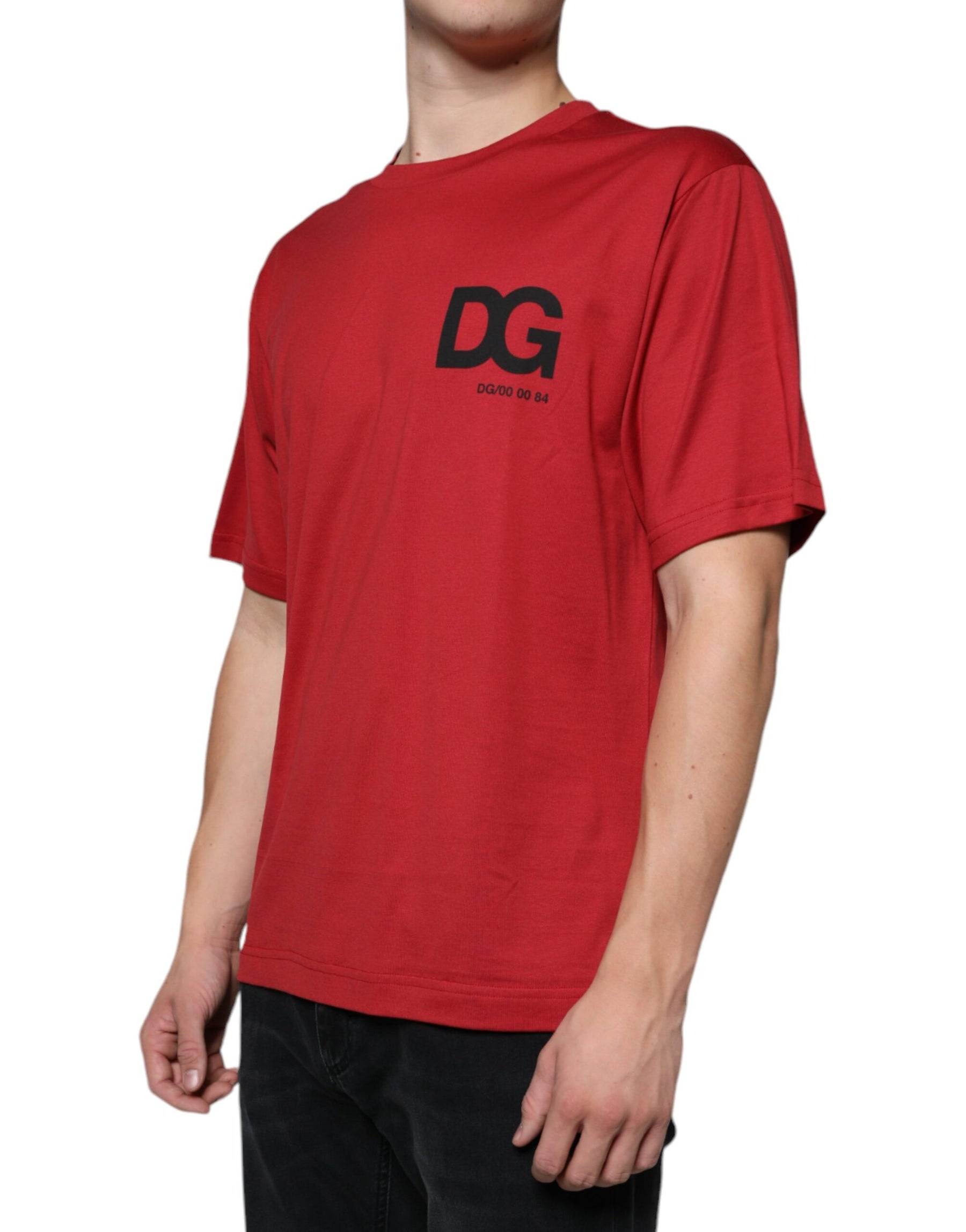 Dolce & Gabbana Red Cotton DG Logo Print Crew Neck T-shirt | Regal Royce