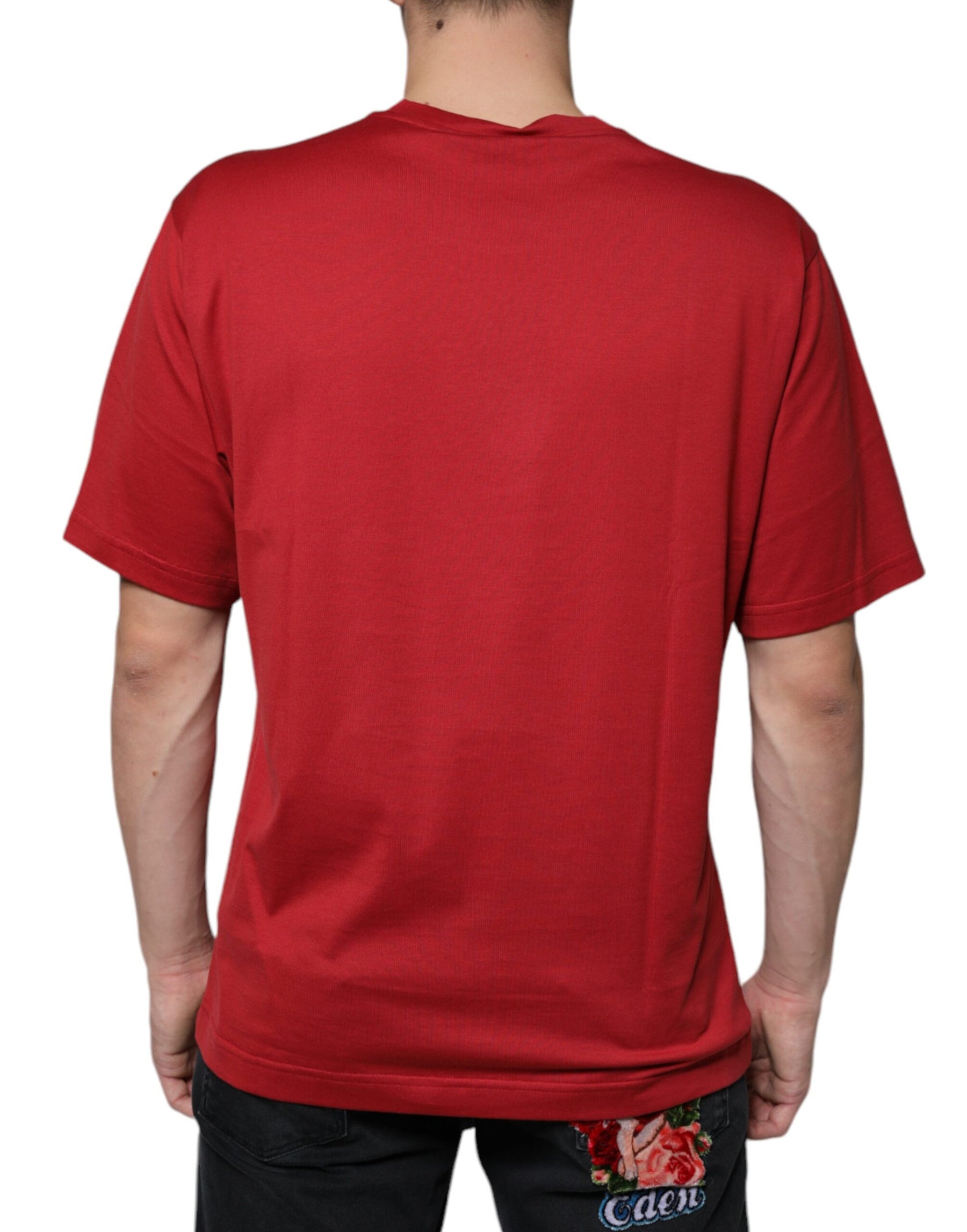 Dolce & Gabbana Red Cotton DG Logo Print Crew Neck T-shirt | Regal Royce
