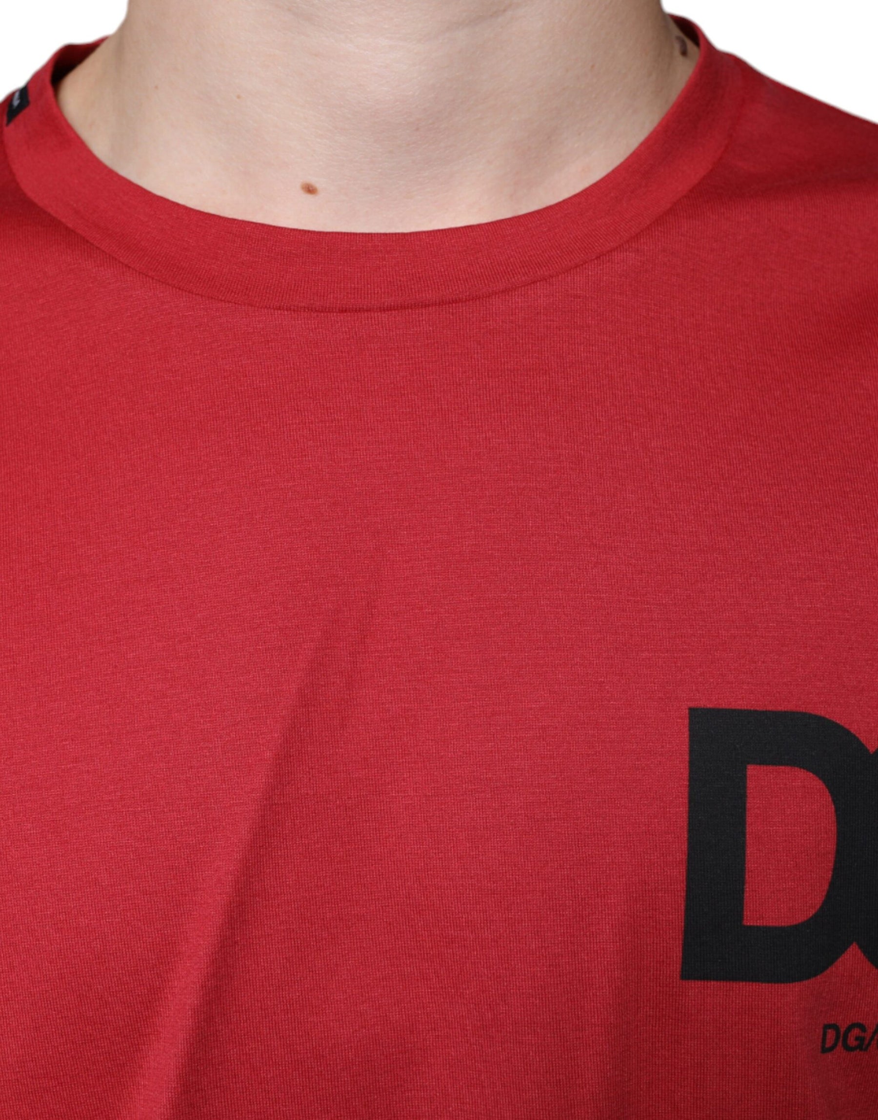 Dolce & Gabbana Red Cotton DG Logo Print Crew Neck T-shirt | Regal Royce