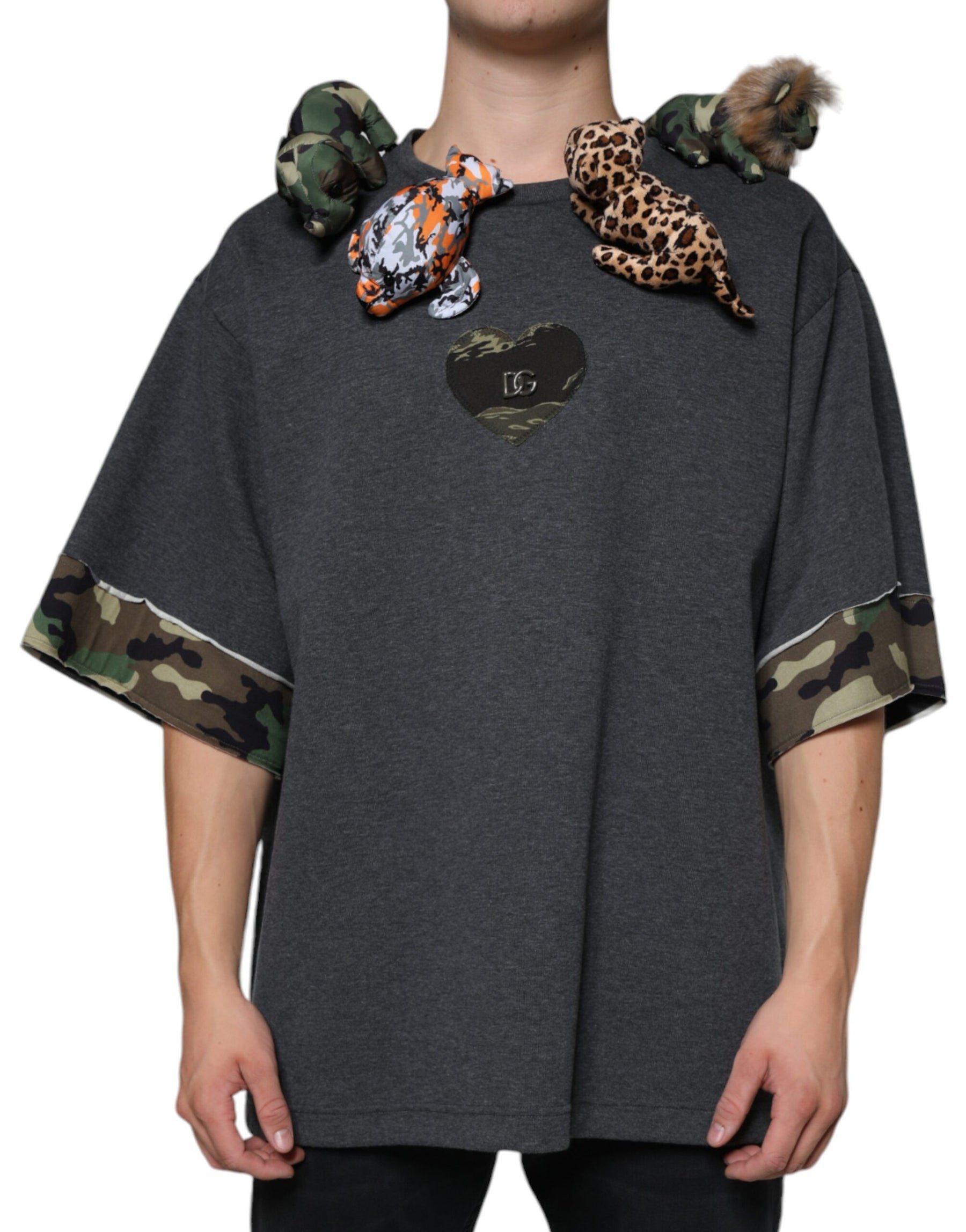 Dolce & Gabbana Gray Camouflage Animal Stuff Cotton T-shirt | Regal Royce