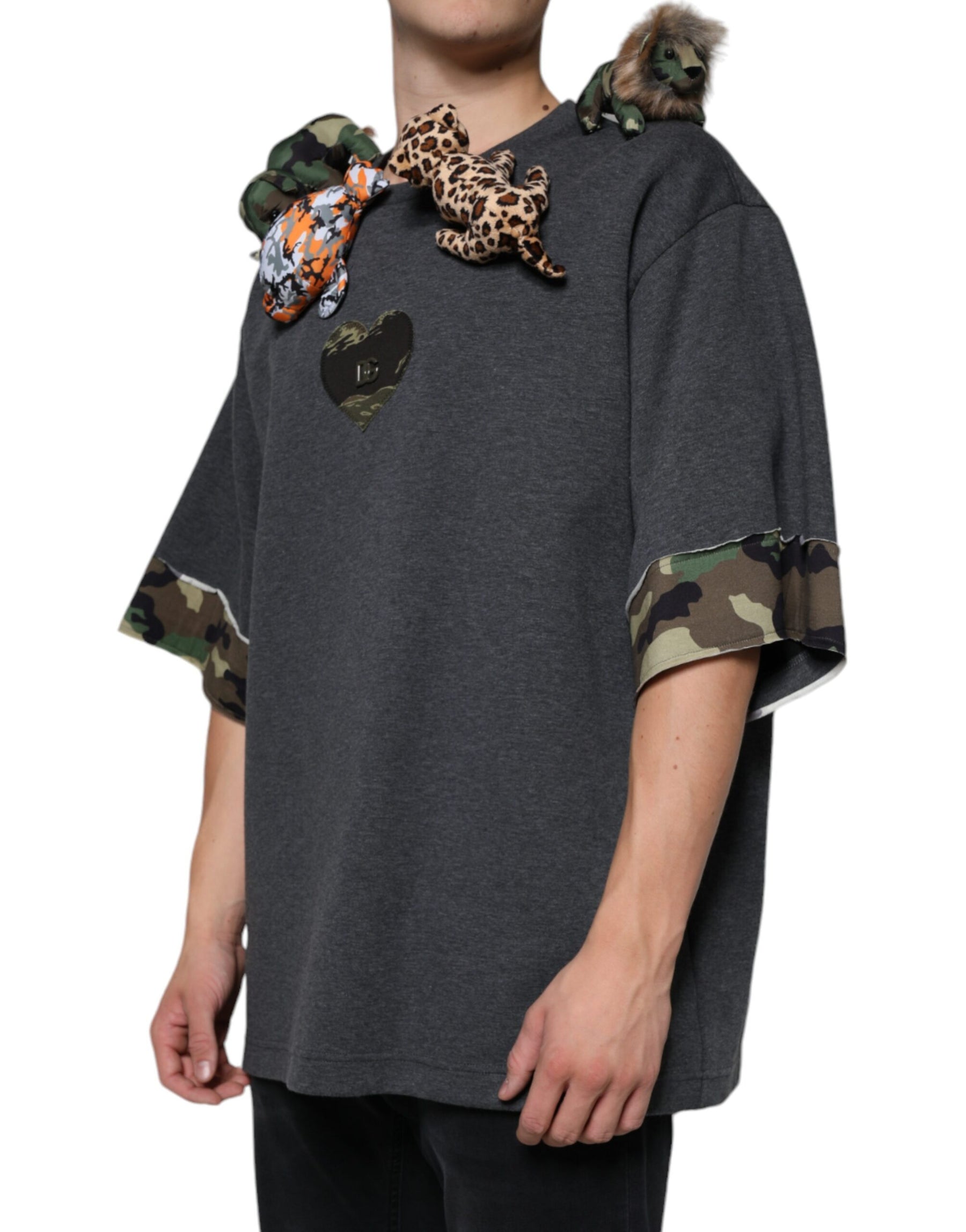 Dolce & Gabbana Gray Camouflage Animal Stuff Cotton T-shirt | Regal Royce