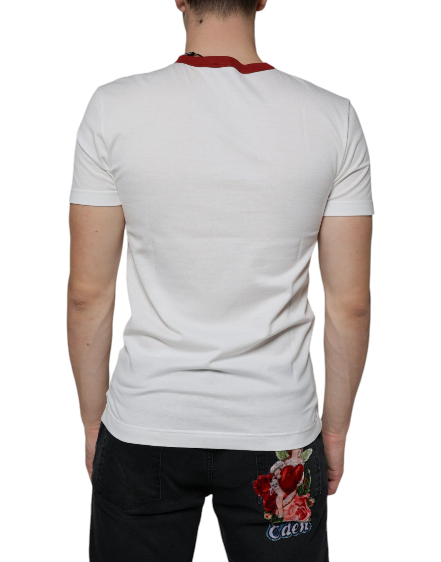 Dolce & Gabbana White Graphic Print Cotton Crew Neck T-shirt | Regal Royce