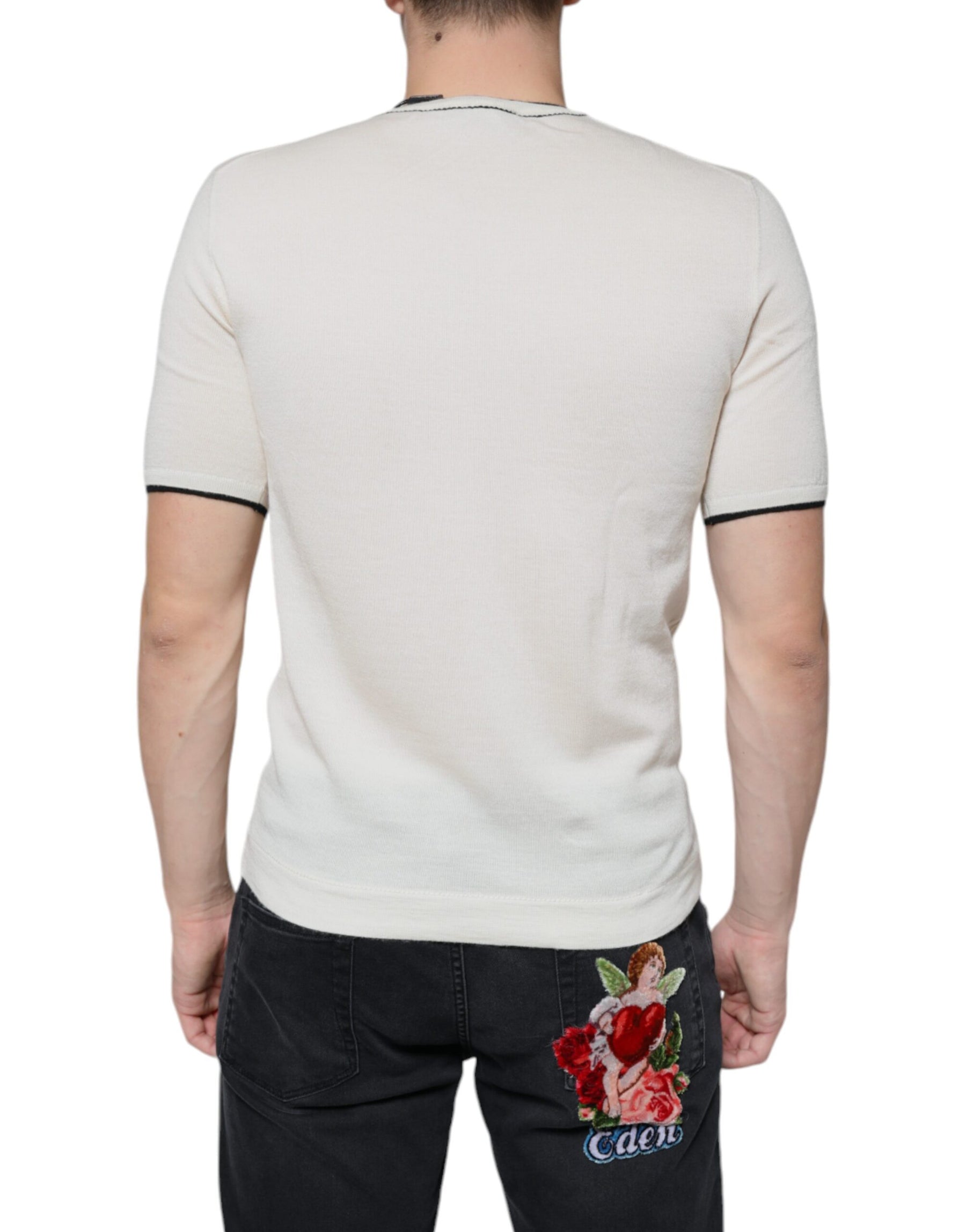 Dolce & Gabbana Off White Cashmere Short Sleeves T-shirt | Regal Royce