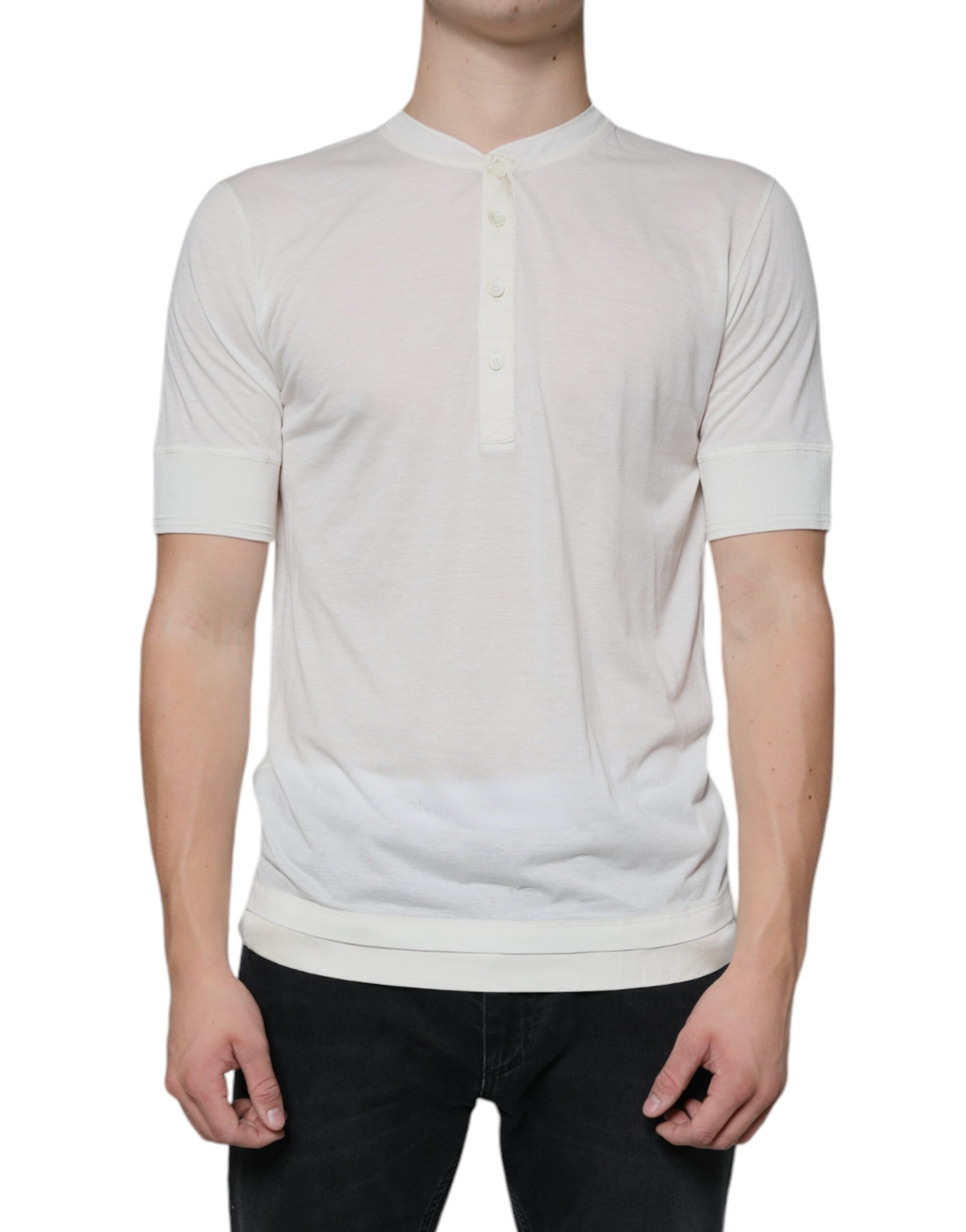Dolce & Gabbana Off White Cotton Short Sleeves T-shirt | Regal Royce