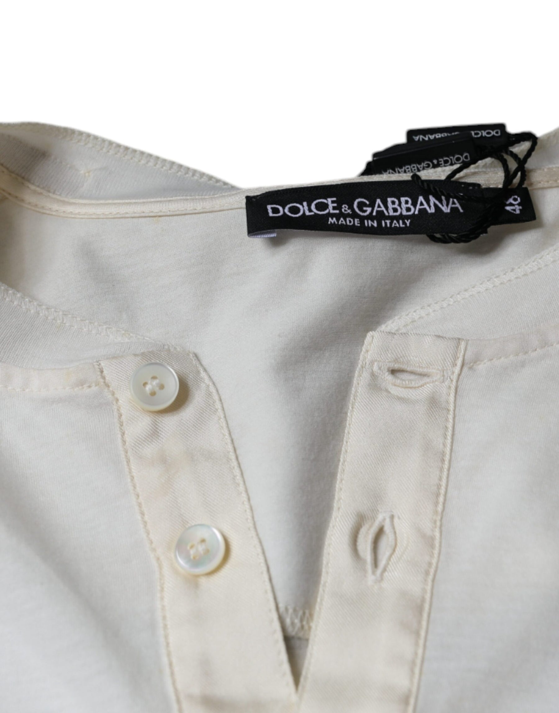 Dolce & Gabbana Off White Cotton Short Sleeves T-shirt | Regal Royce