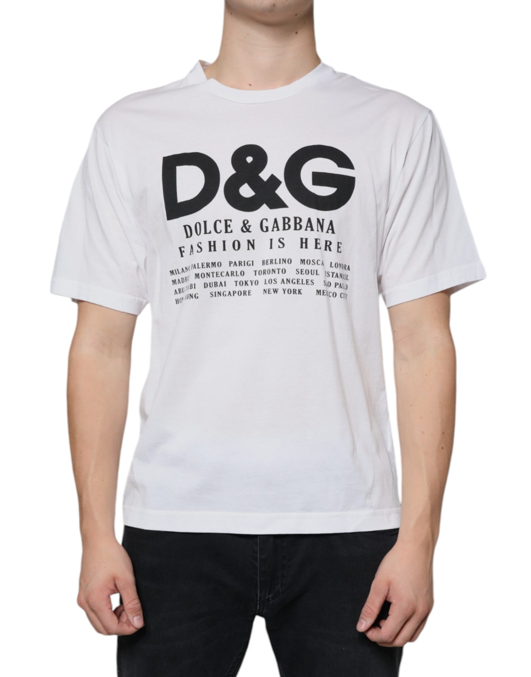 Dolce & Gabbana White Cotton DG Logo Print Casual T-shirt | Regal Royce