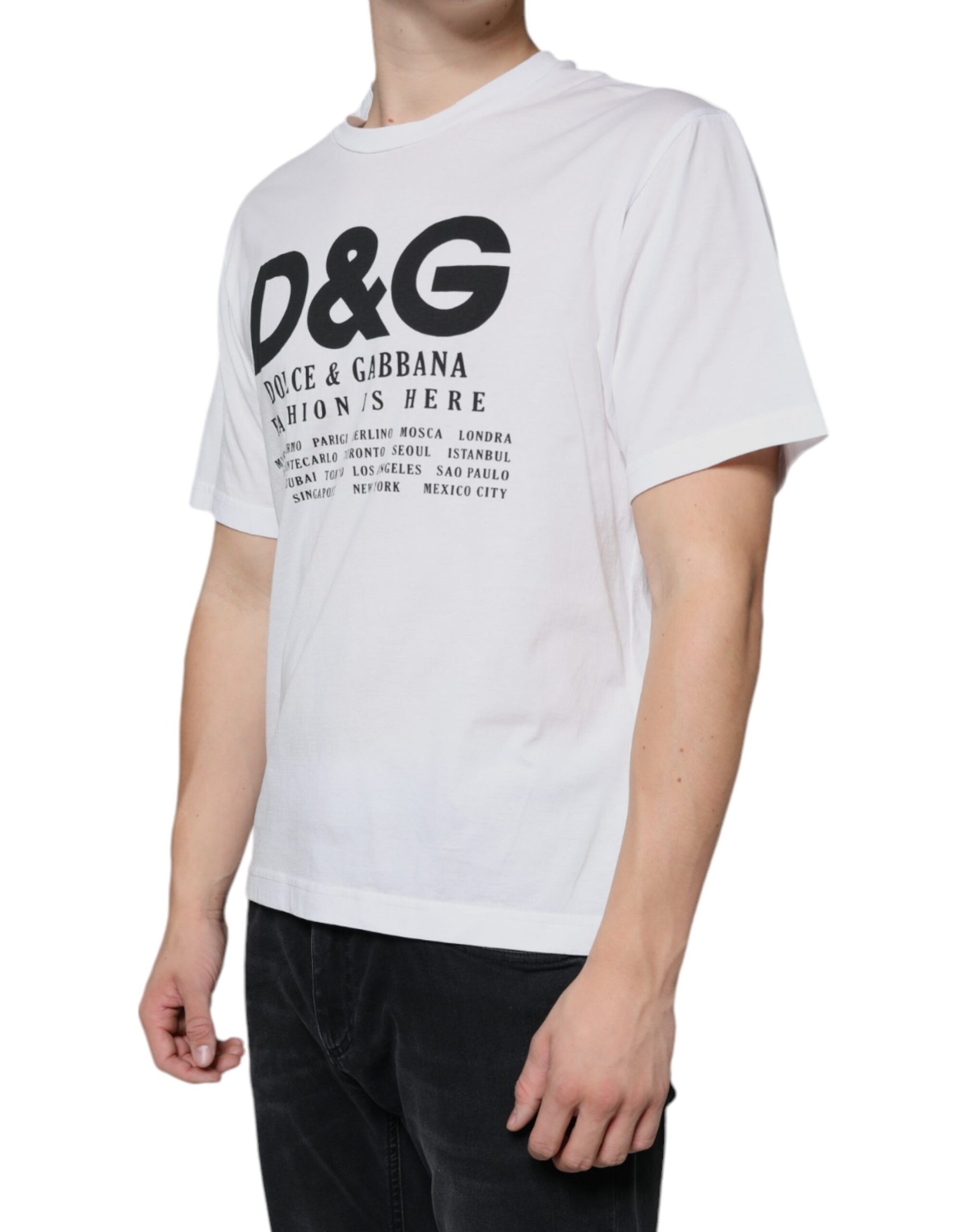 Dolce & Gabbana White Cotton DG Logo Print Casual T-shirt | Regal Royce