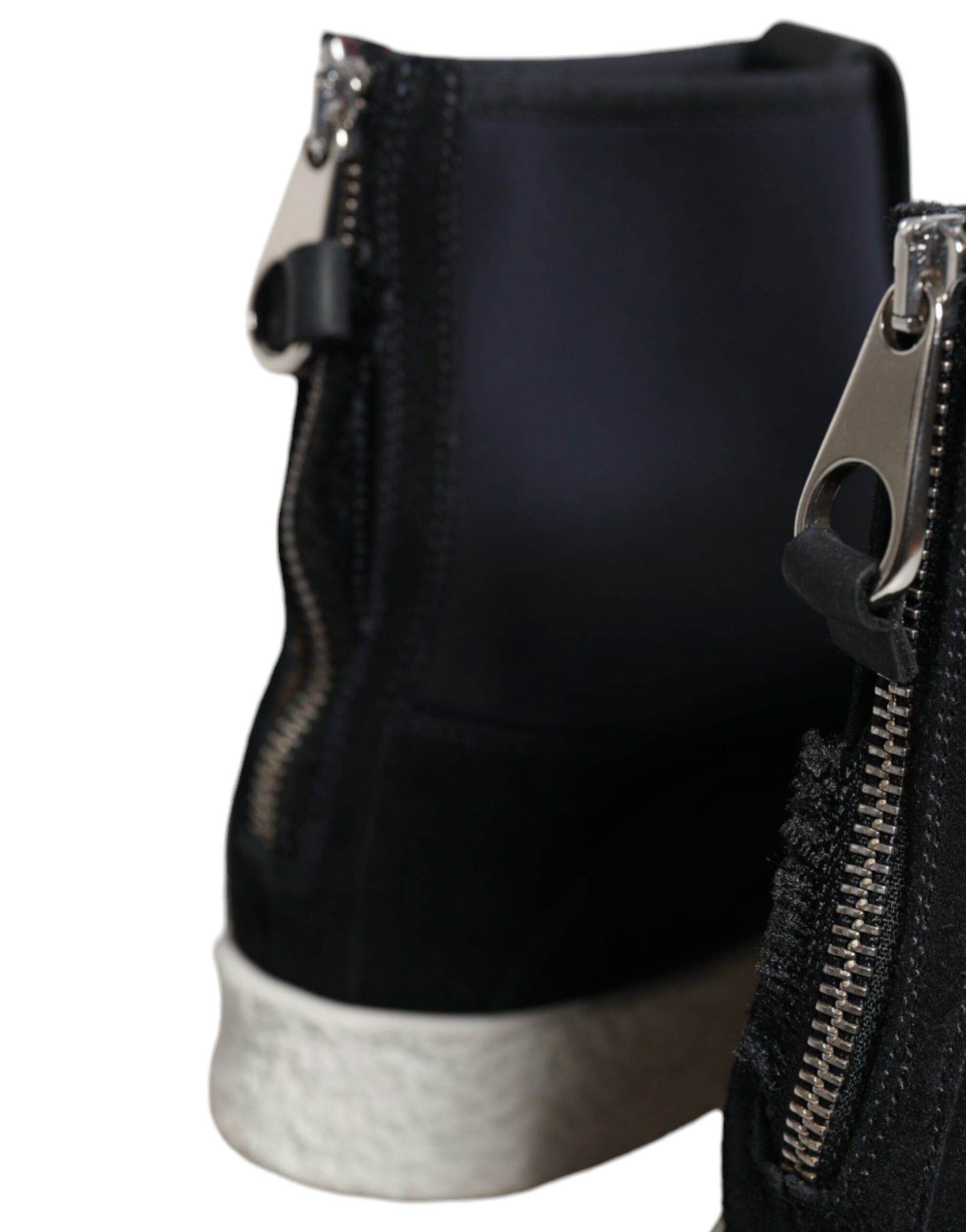 Alexander McQueen Black White Neoprene Takeshi Mid Calf Boots Shoes | Regal Royce