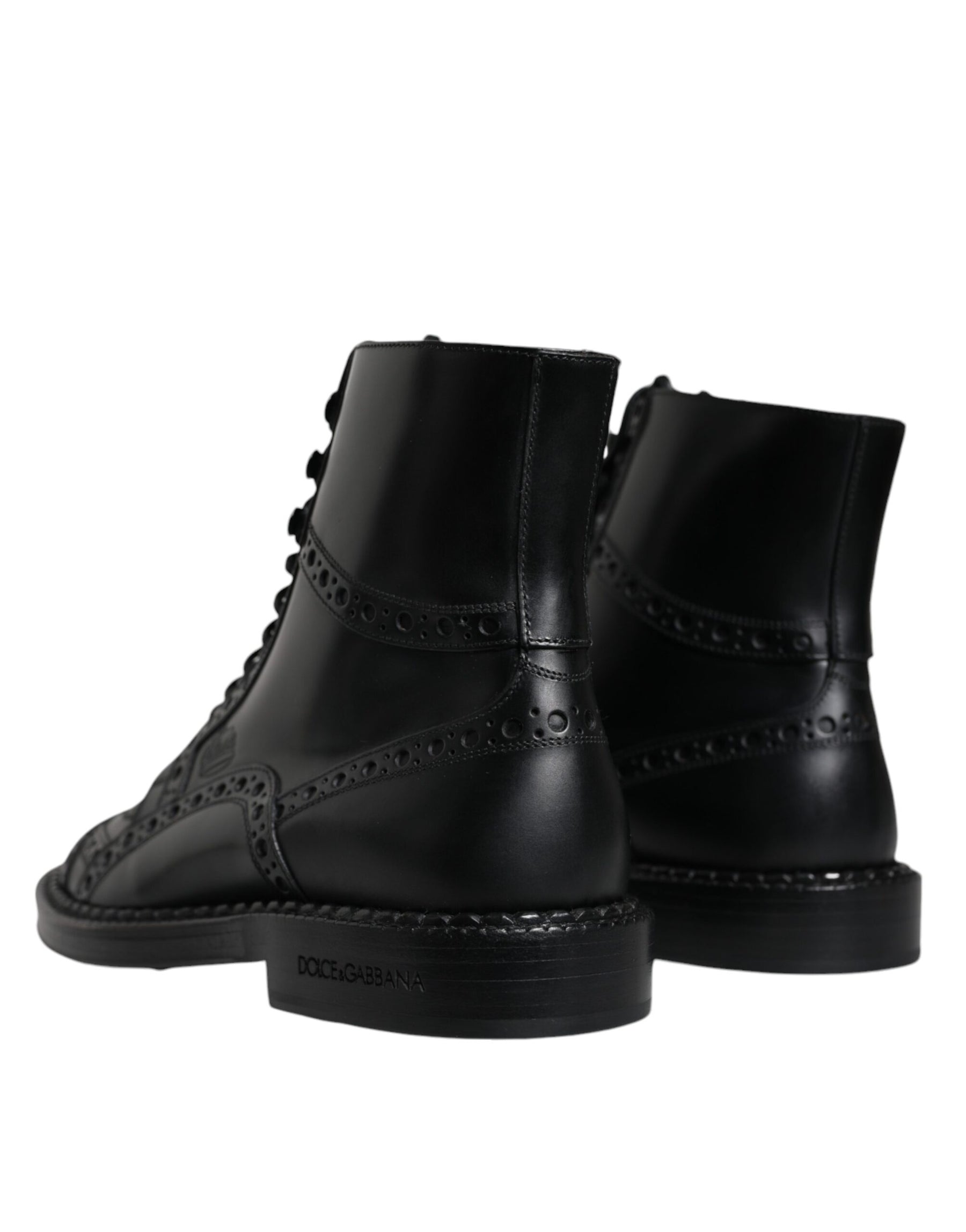 Dolce & Gabbana Black Leather Lace Up Mid Calf Boots Shoes | Regal Royce