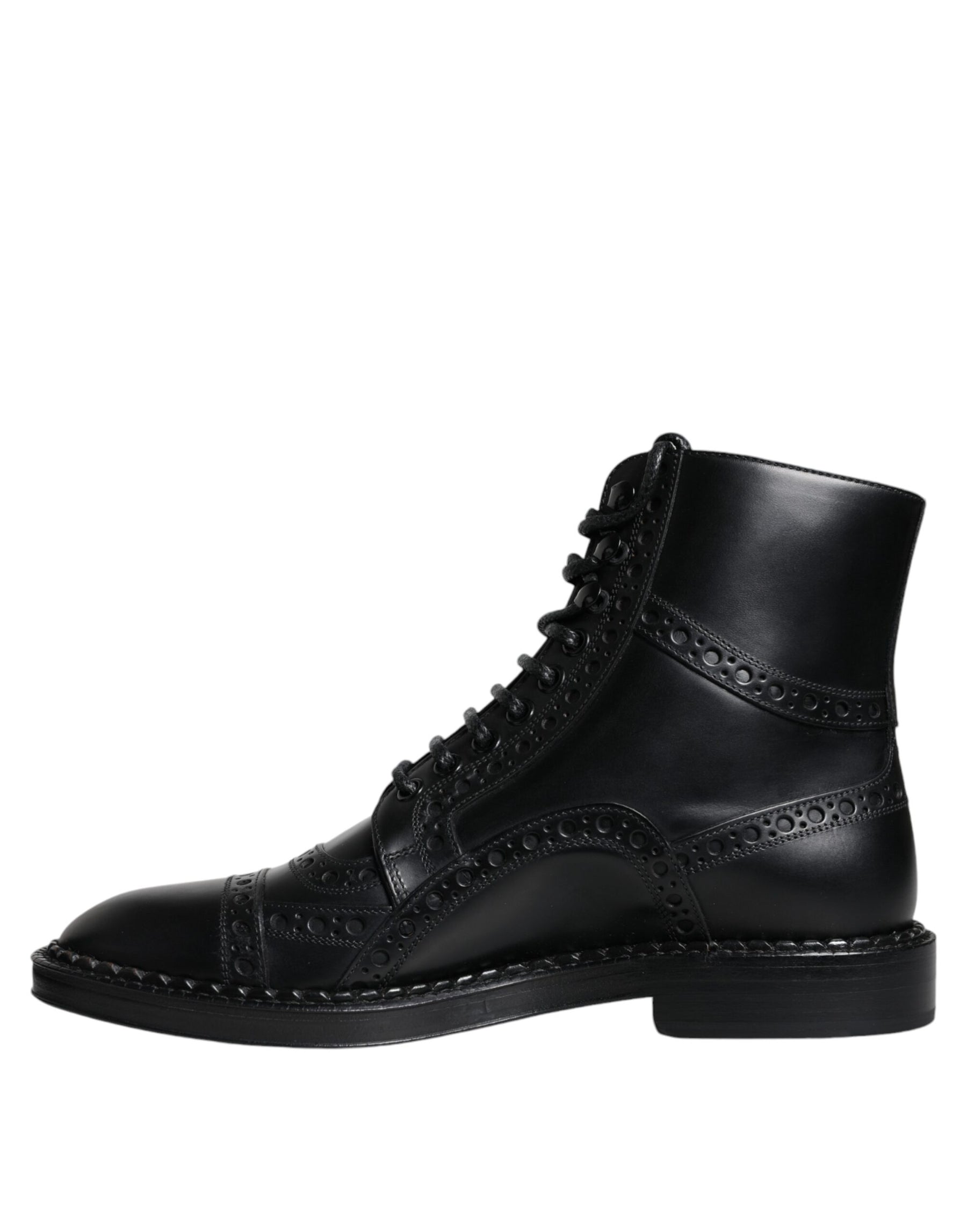 Dolce & Gabbana Black Leather Lace Up Mid Calf Boots Shoes | Regal Royce