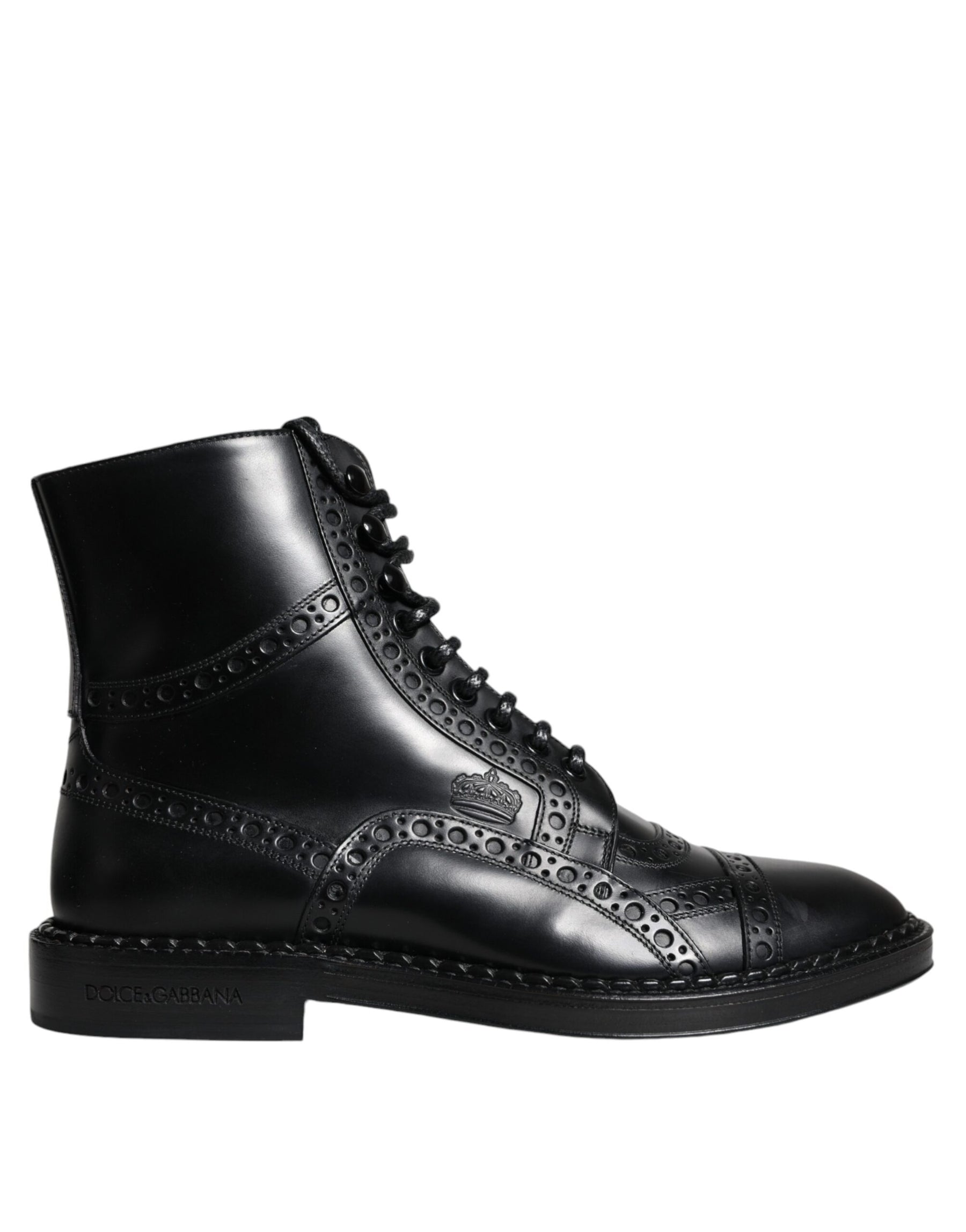 Dolce & Gabbana Black Leather Lace Up Mid Calf Boots Shoes | Regal Royce