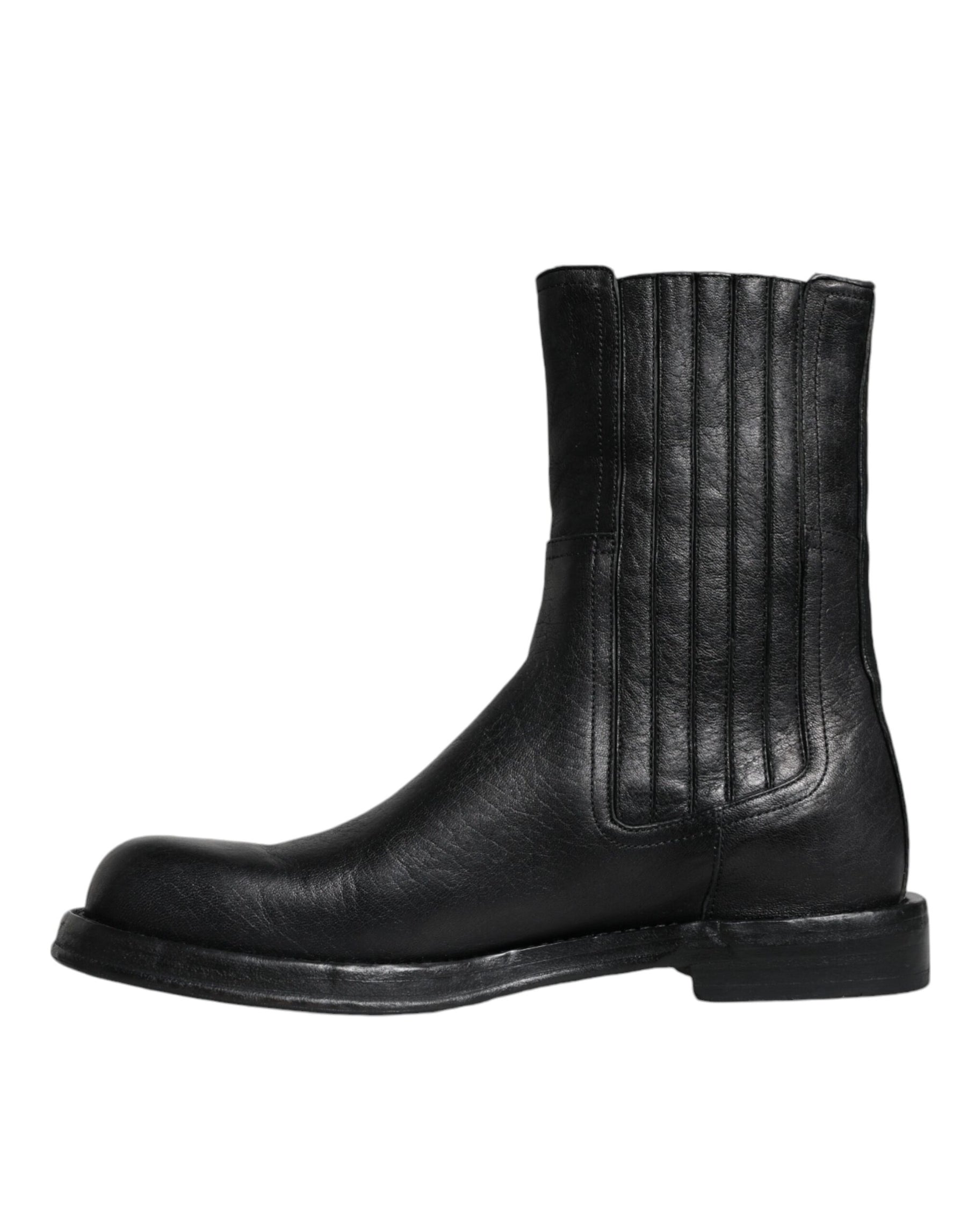 Dolce & Gabbana Black Horse Leather Mid Calf Boots Shoes | Regal Royce