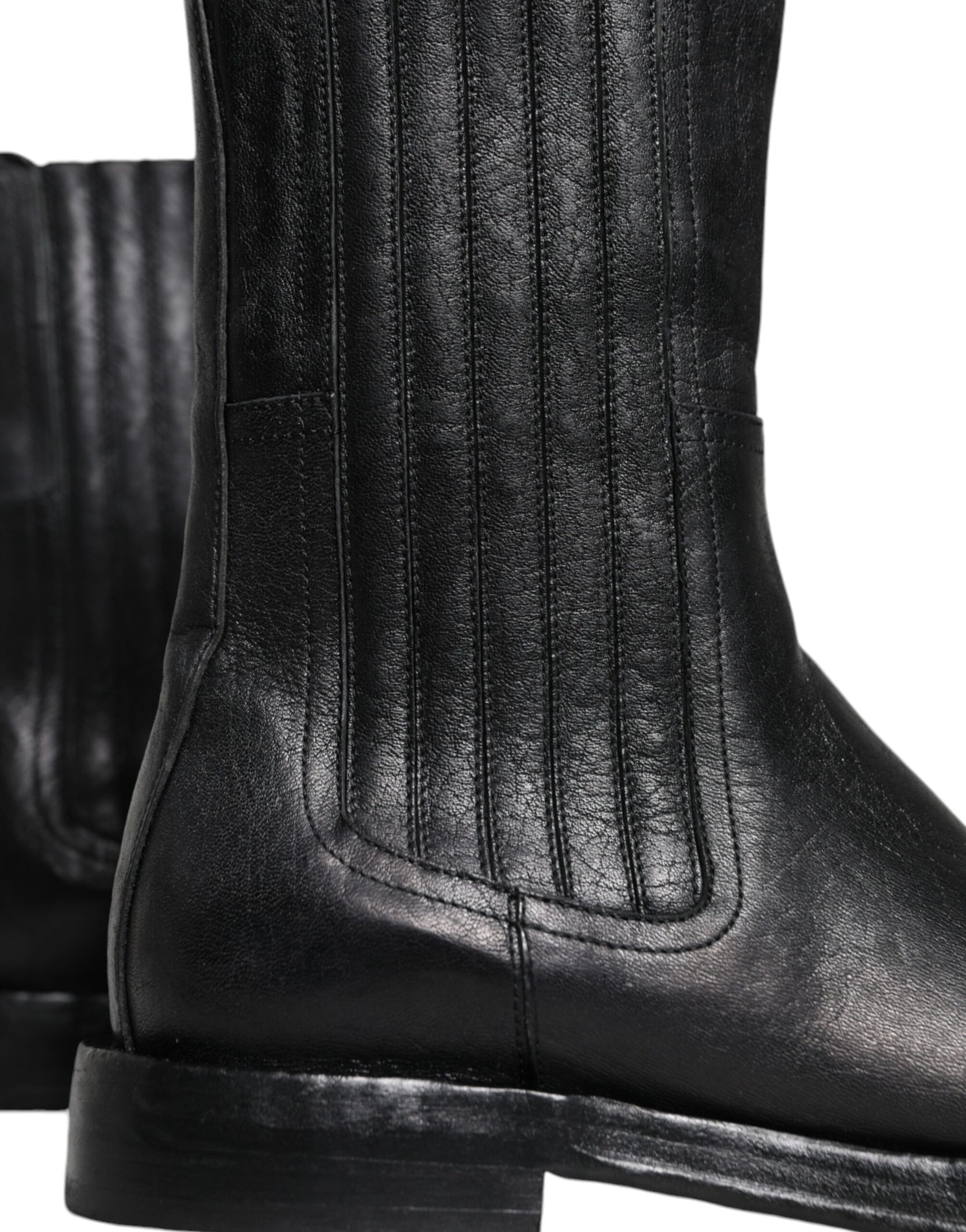 Dolce & Gabbana Black Horse Leather Mid Calf Boots Shoes | Regal Royce