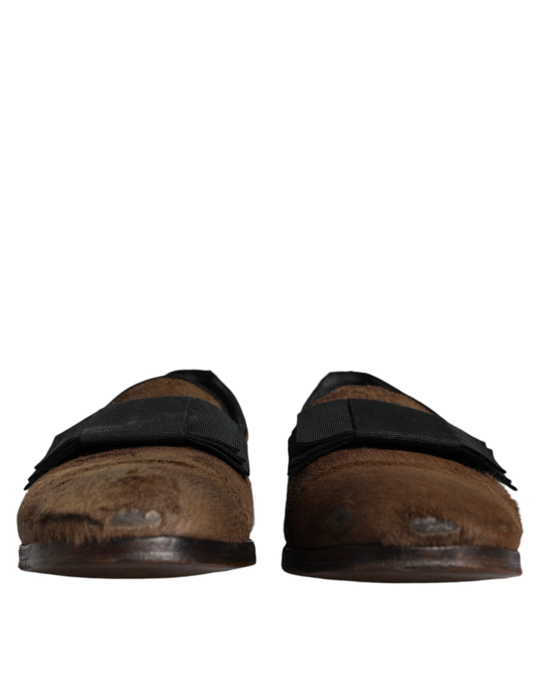 Dolce & Gabbana Brown Calf Hair Leather Loafers Formal Dress Shoes | Regal Royce