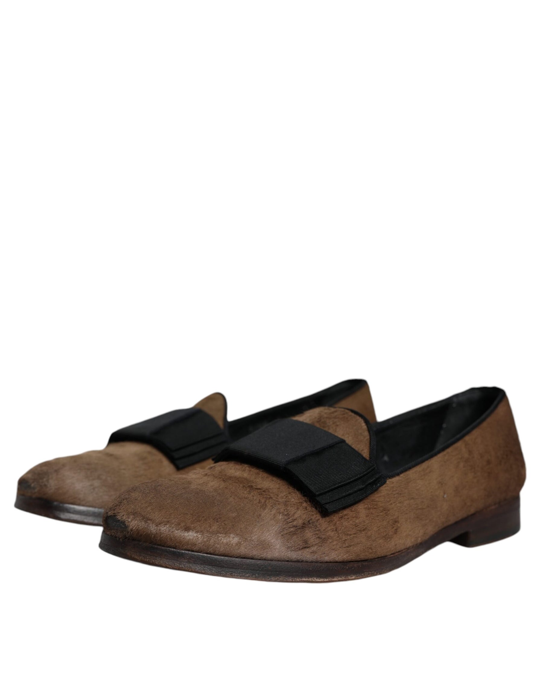 Dolce & Gabbana Brown Calf Hair Leather Loafers Formal Dress Shoes | Regal Royce