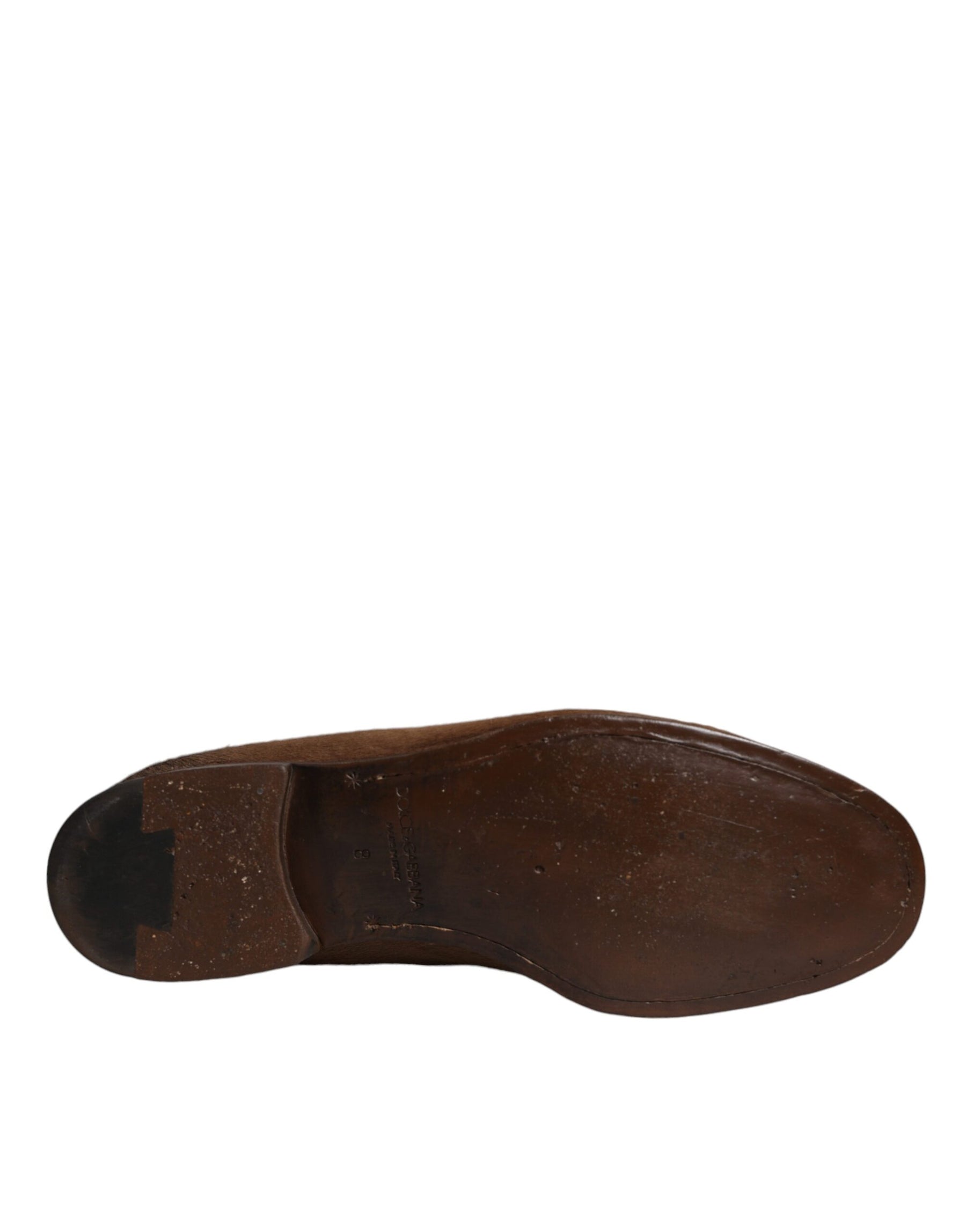 Dolce & Gabbana Brown Calf Hair Leather Loafers Formal Dress Shoes | Regal Royce