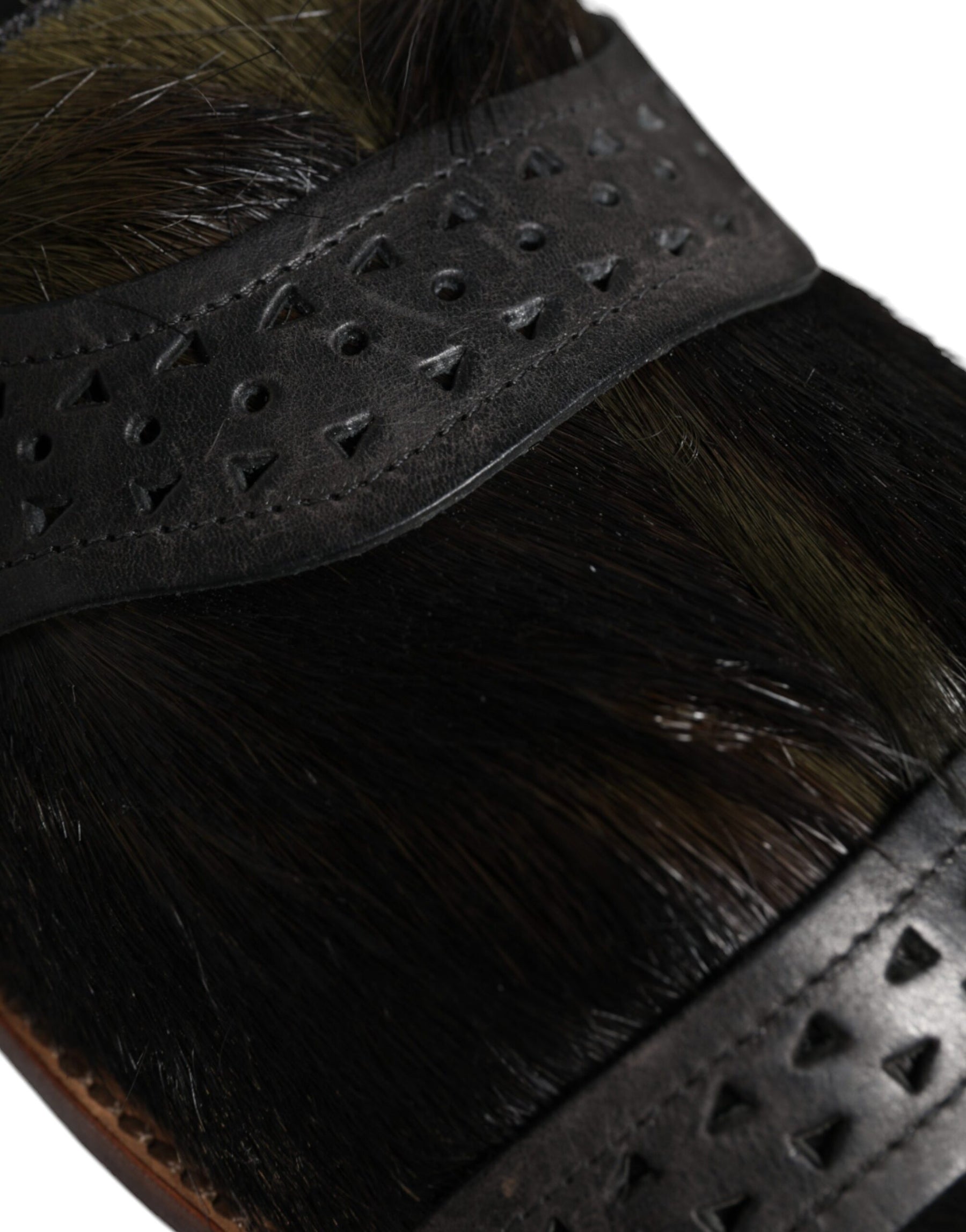 Dolce & Gabbana Black Gazelle Hair Leather Flats Sandals Shoes | Regal Royce