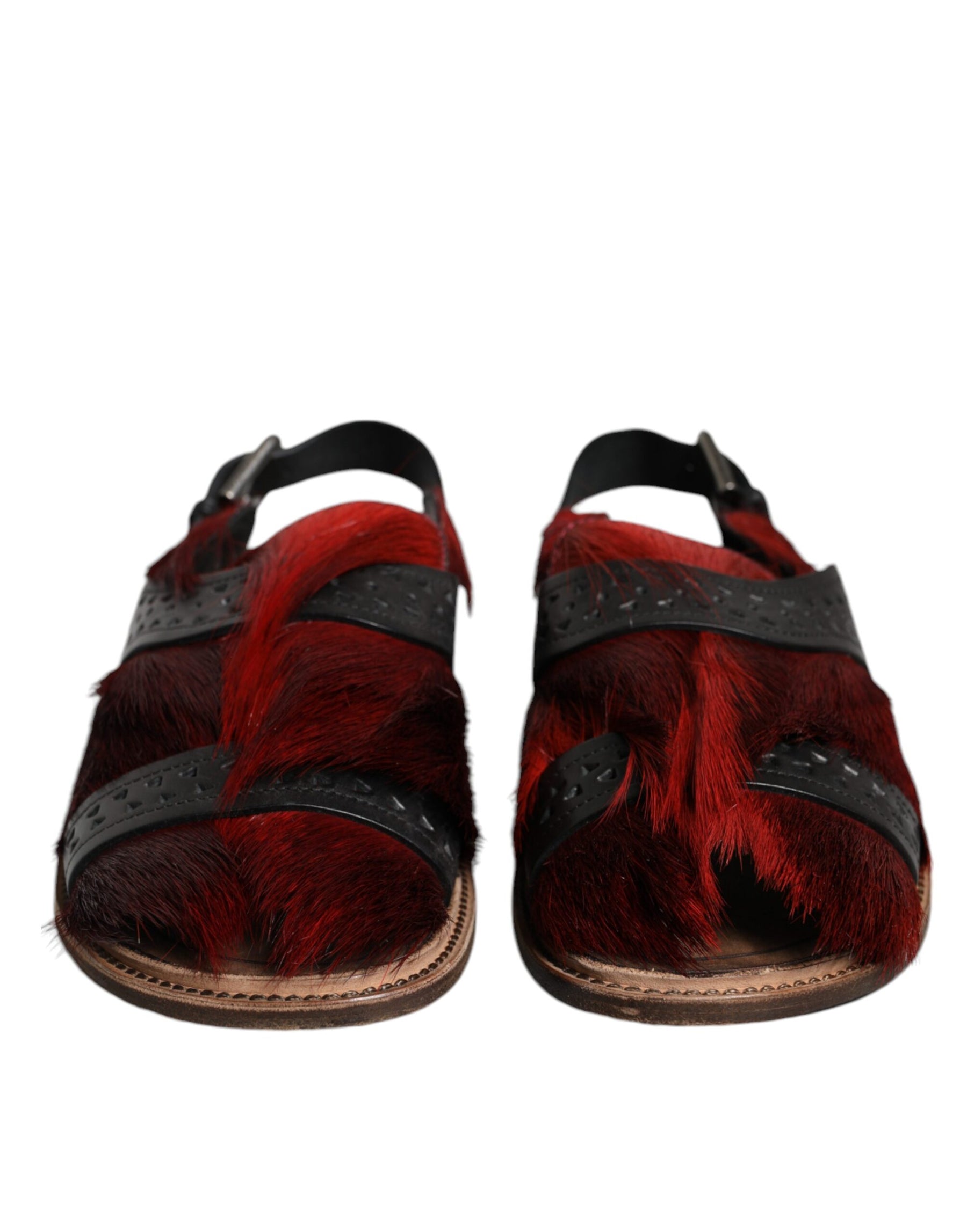 Dolce & Gabbana Black Red Gazelle Hair Leather Sandals Shoes | Regal Royce