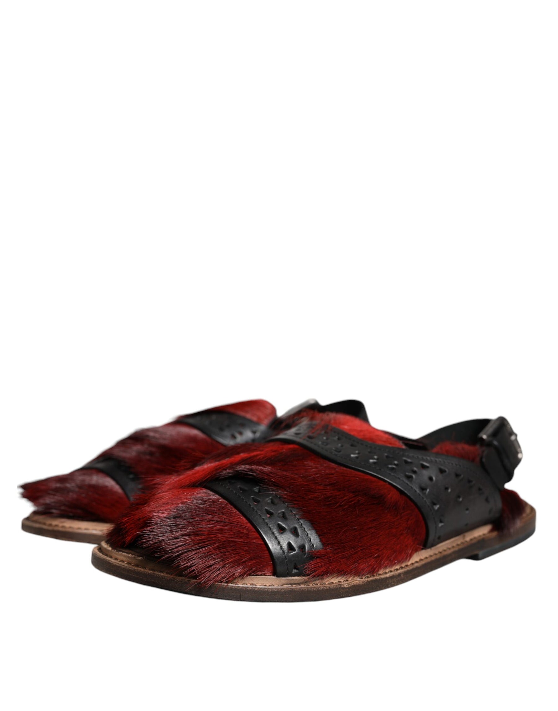 Dolce & Gabbana Black Red Gazelle Hair Leather Sandals Shoes | Regal Royce