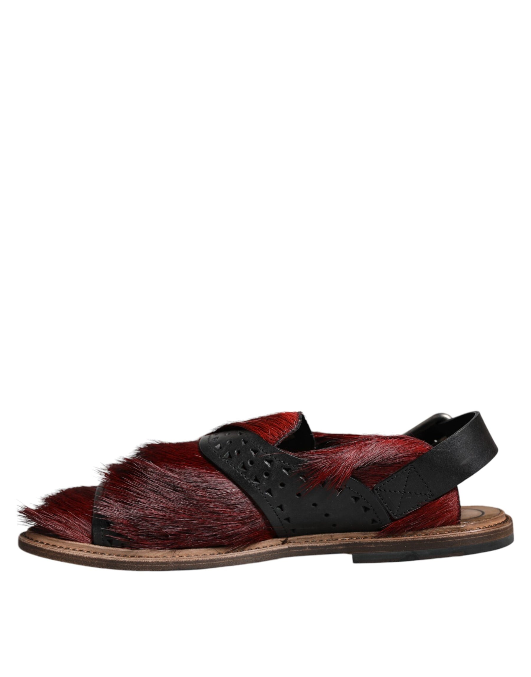 Dolce & Gabbana Black Red Gazelle Hair Leather Sandals Shoes | Regal Royce