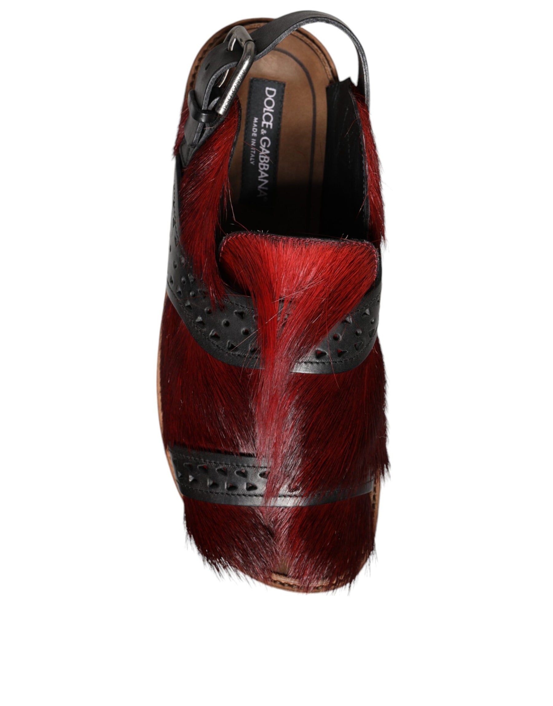 Dolce & Gabbana Black Red Gazelle Hair Leather Sandals Shoes | Regal Royce