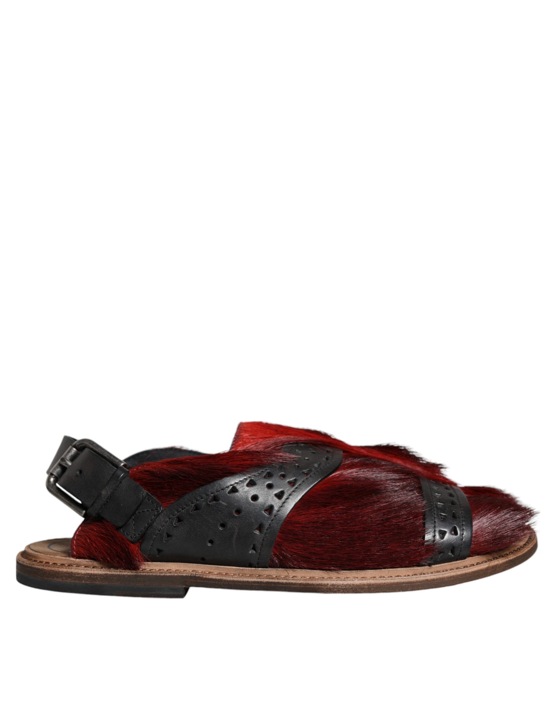 Dolce & Gabbana Black Red Gazelle Hair Leather Sandals Shoes | Regal Royce