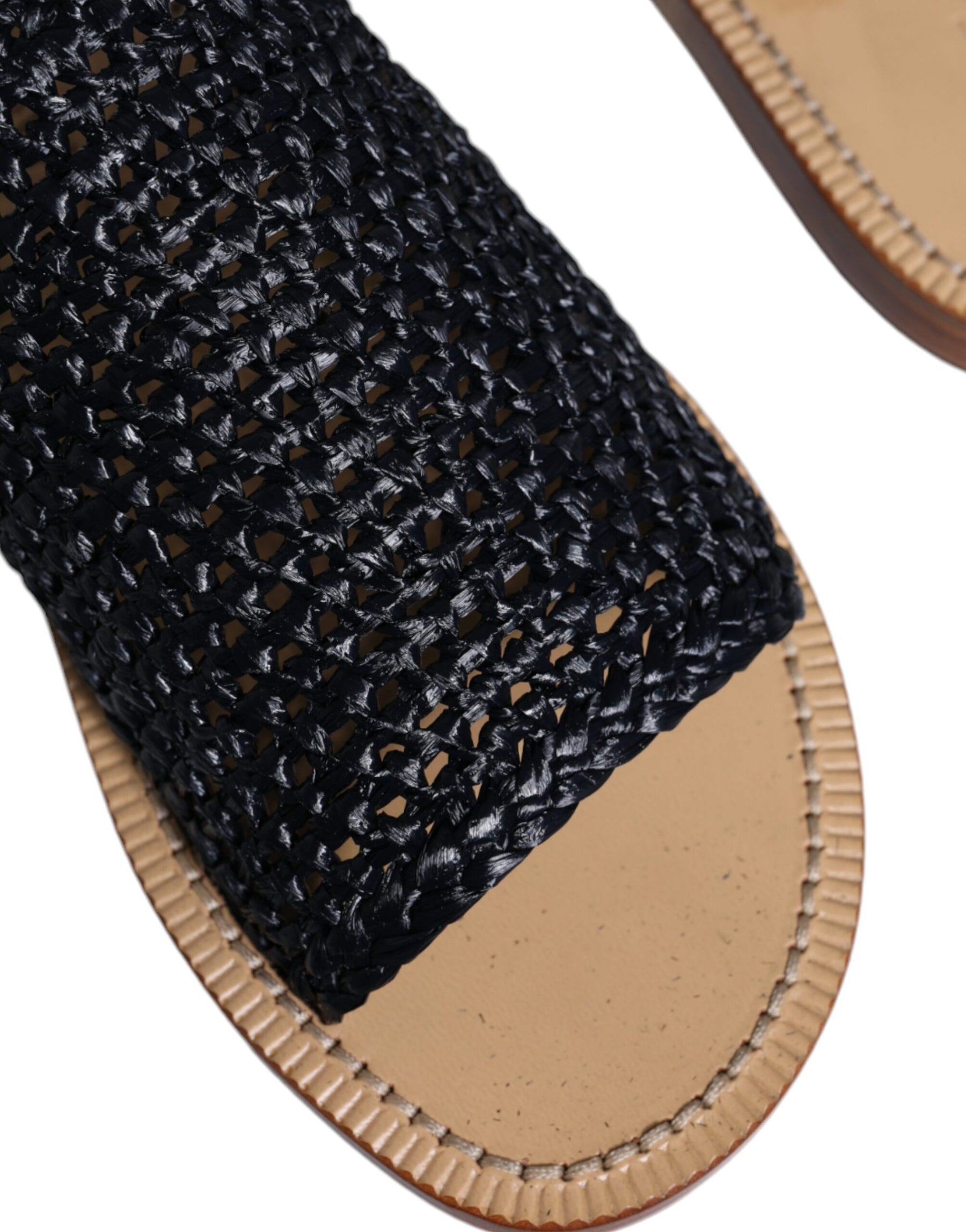 Dolce & Gabbana Black Monochrome Braided Raffia Slides Shoes | Regal Royce