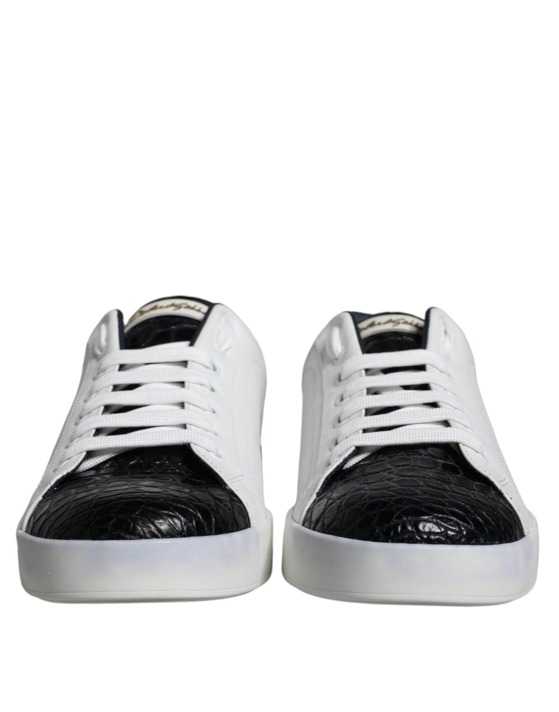 Dolce & Gabbana Black Leather Logo Portofino Sneaker Shoes | Regal Royce