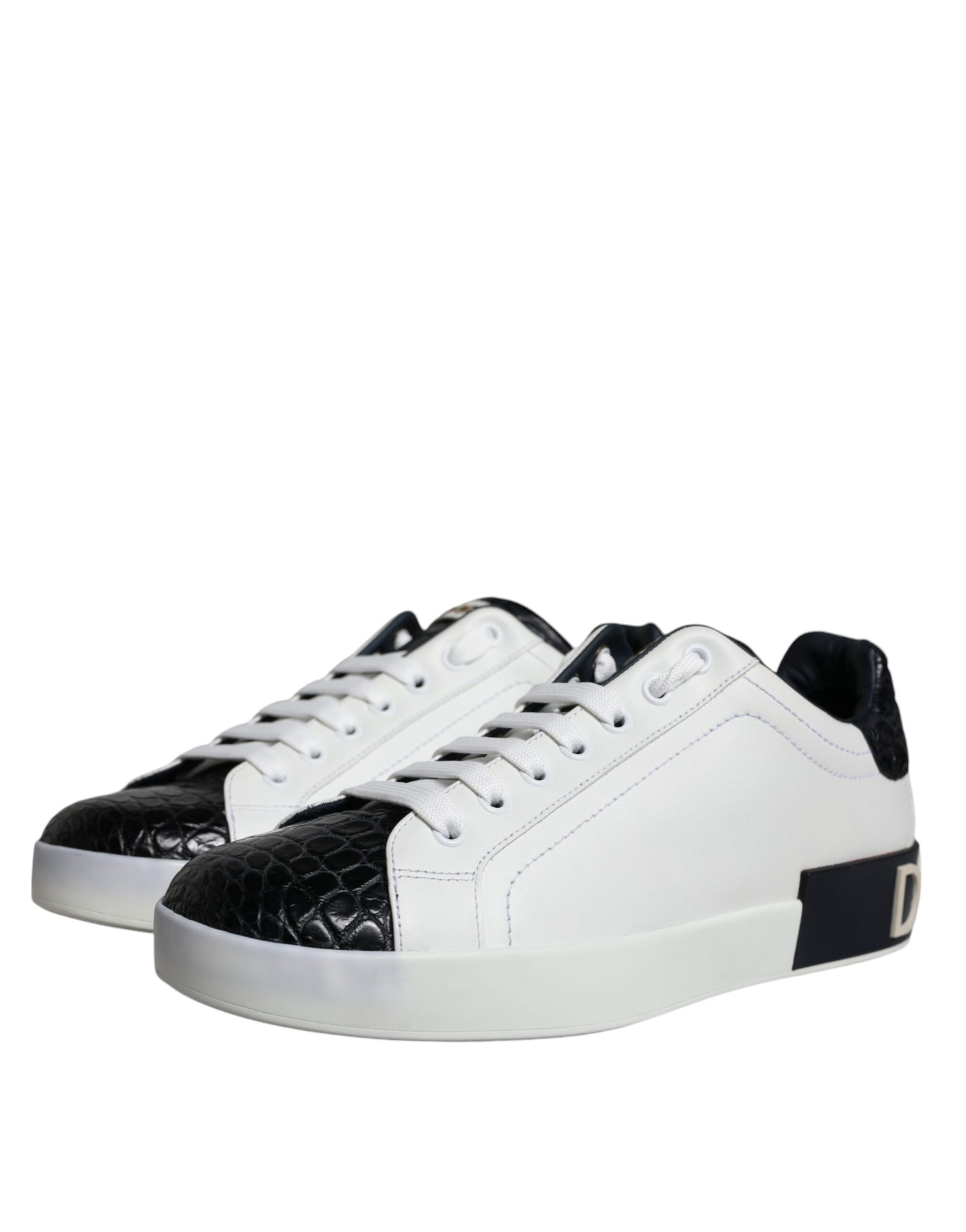 Dolce & Gabbana Black Leather Logo Portofino Sneaker Shoes | Regal Royce