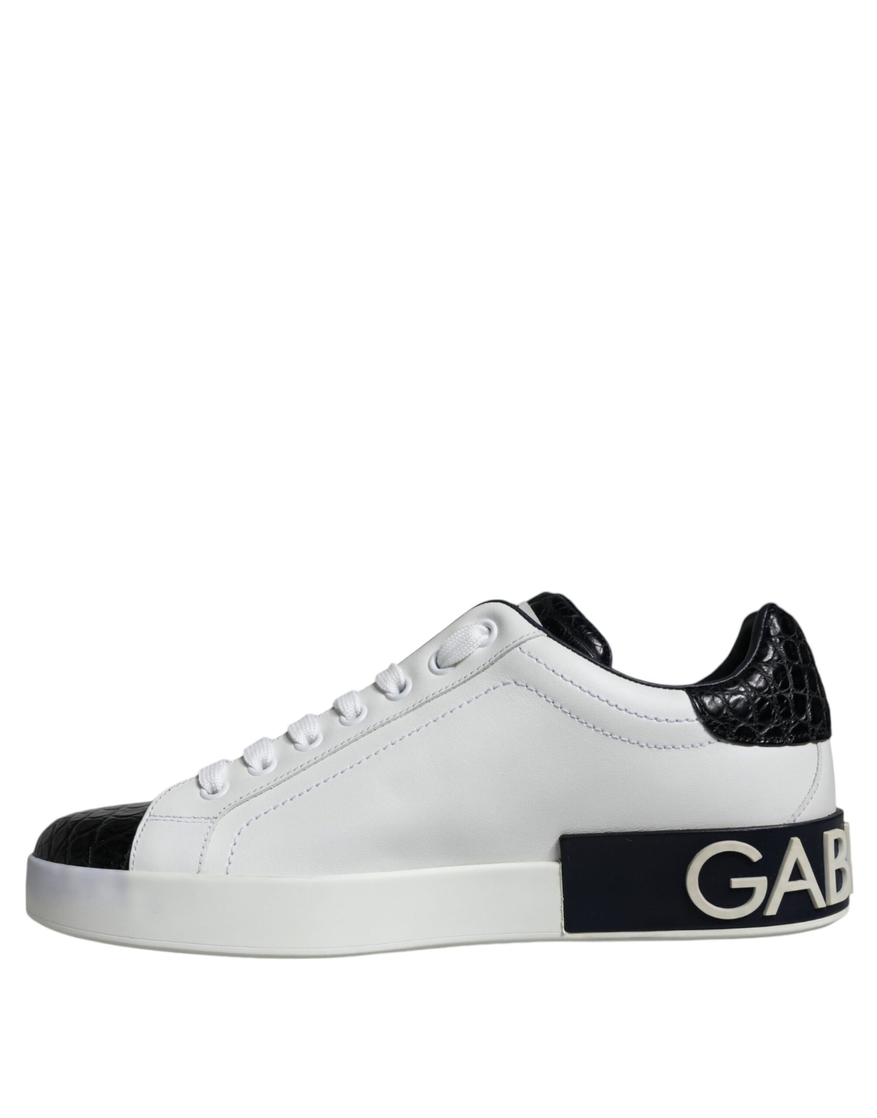 Dolce & Gabbana Black Leather Logo Portofino Sneaker Shoes | Regal Royce