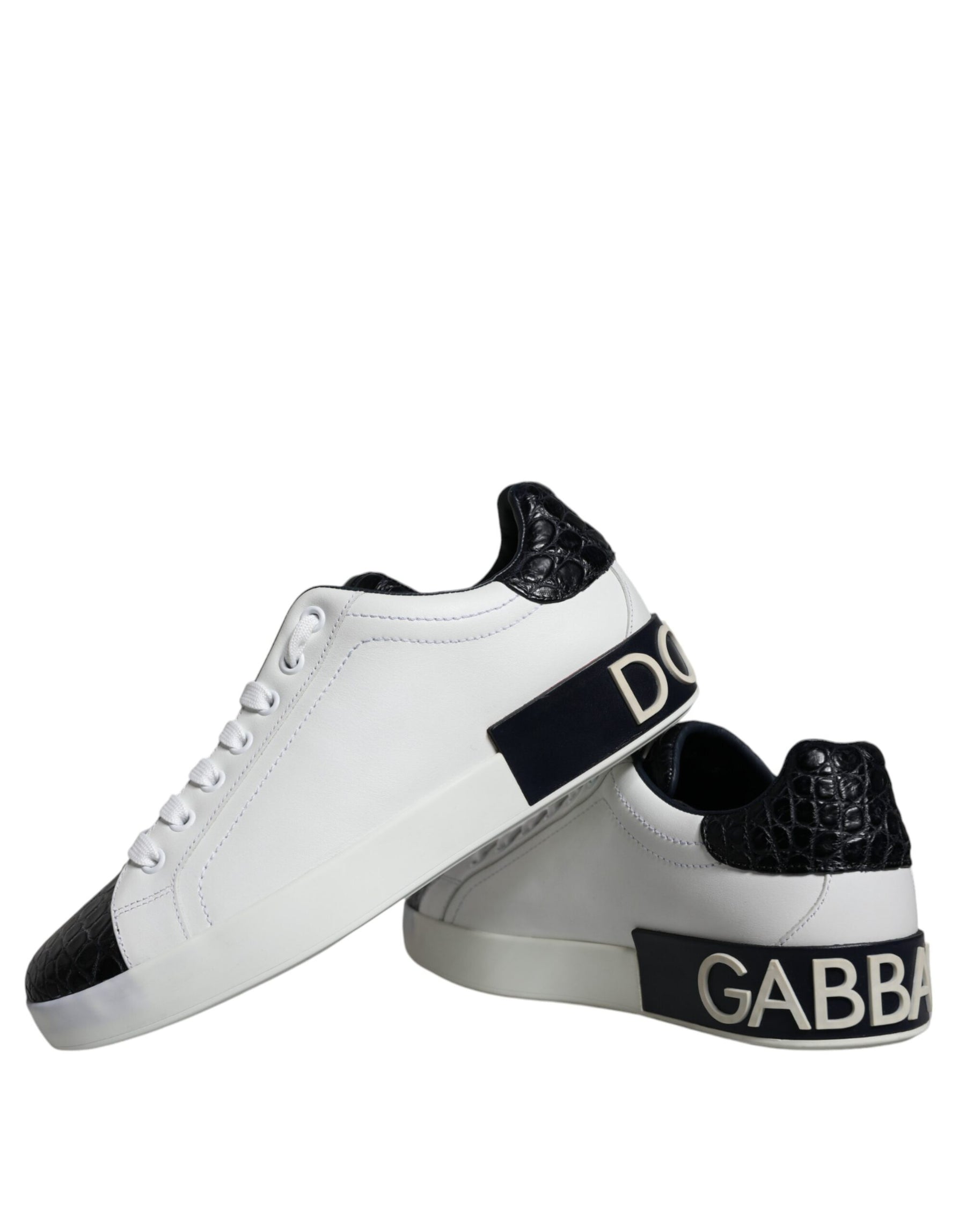 Dolce & Gabbana Black Leather Logo Portofino Sneaker Shoes | Regal Royce
