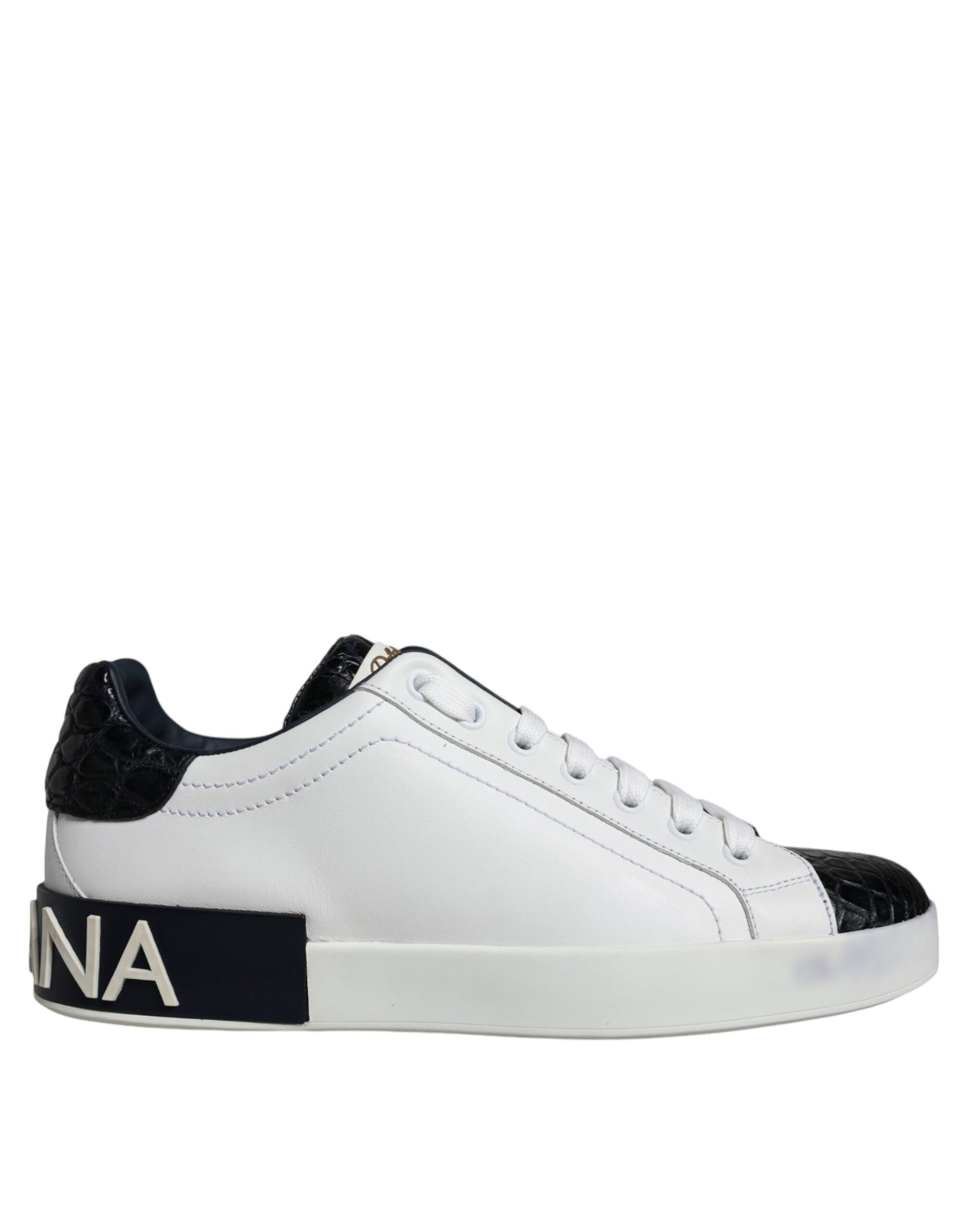 Dolce & Gabbana Black Leather Logo Portofino Sneaker Shoes | Regal Royce