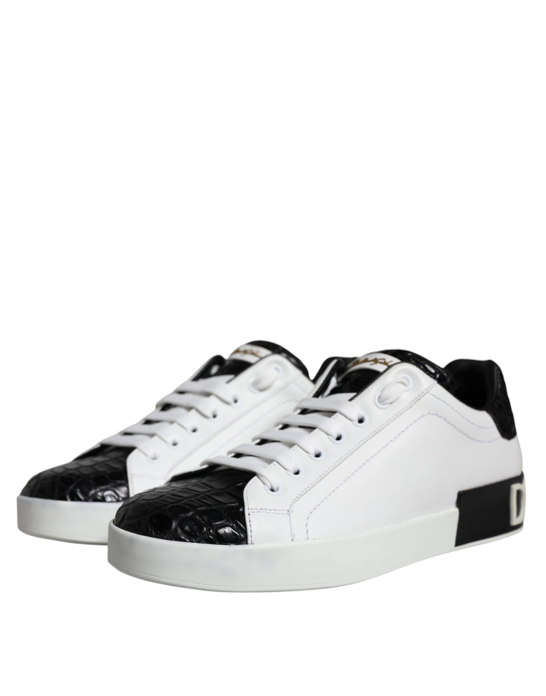 Dolce & Gabbana Black Leather Logo Portofino Sneaker Shoes | Regal Royce