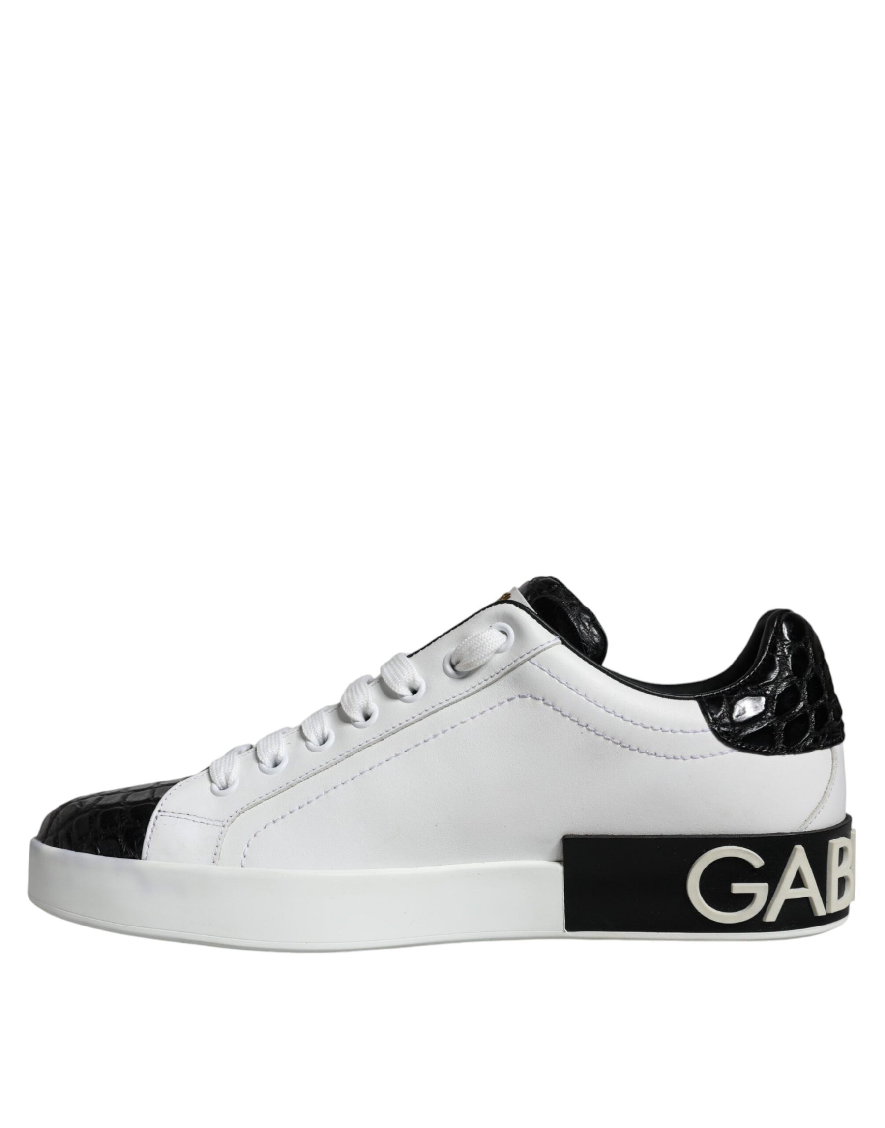 Dolce & Gabbana Black Leather Logo Portofino Sneaker Shoes | Regal Royce