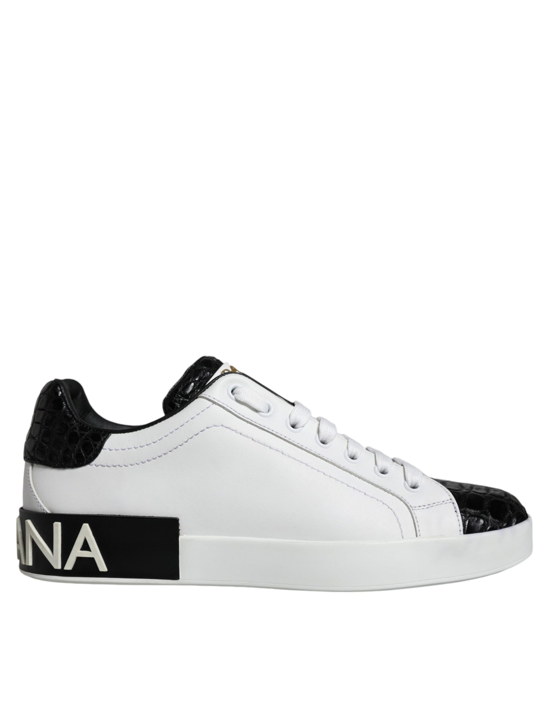 Dolce & Gabbana Black Leather Logo Portofino Sneaker Shoes | Regal Royce