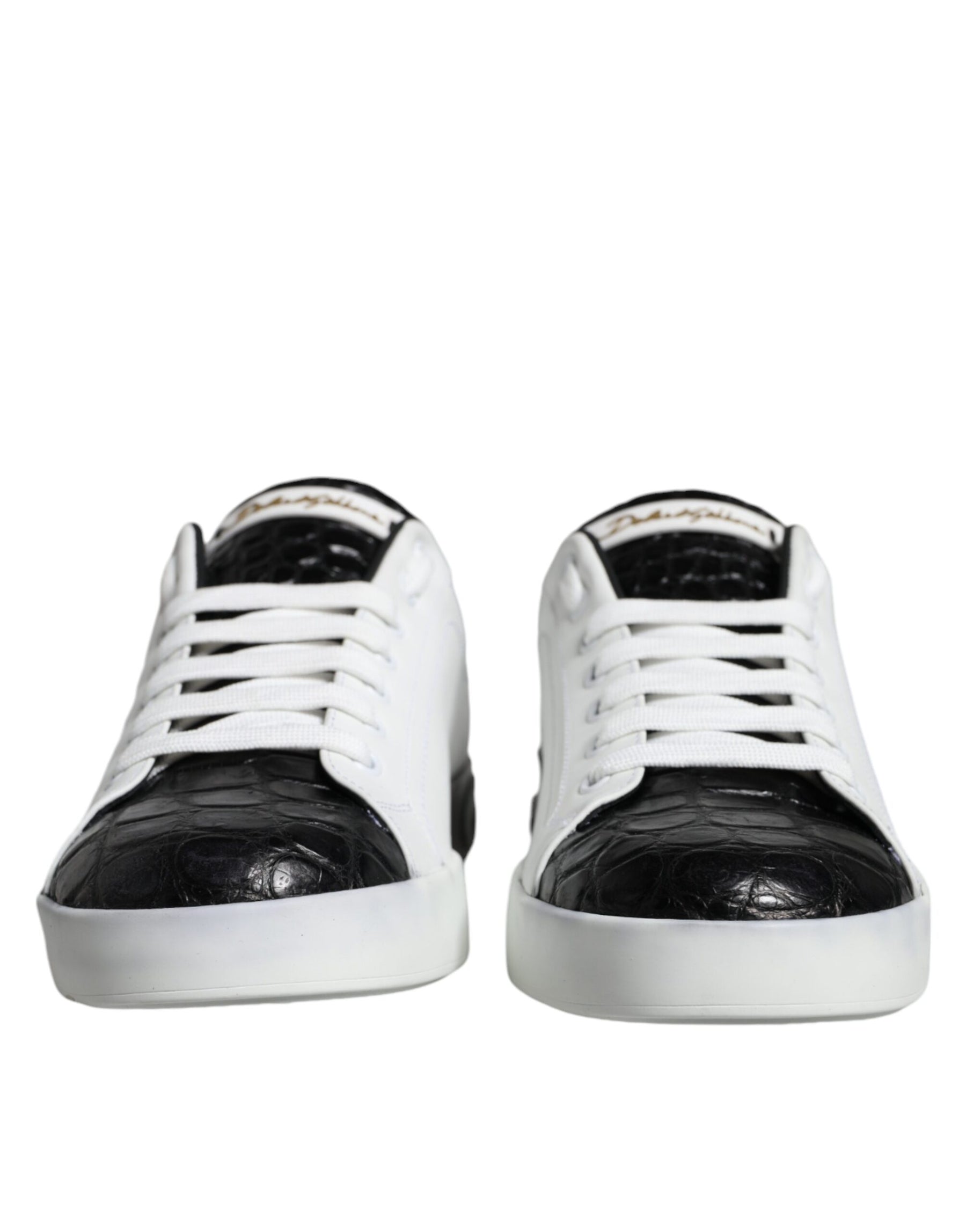 Dolce & Gabbana Black Leather Logo Portofino Sneaker Shoes | Regal Royce