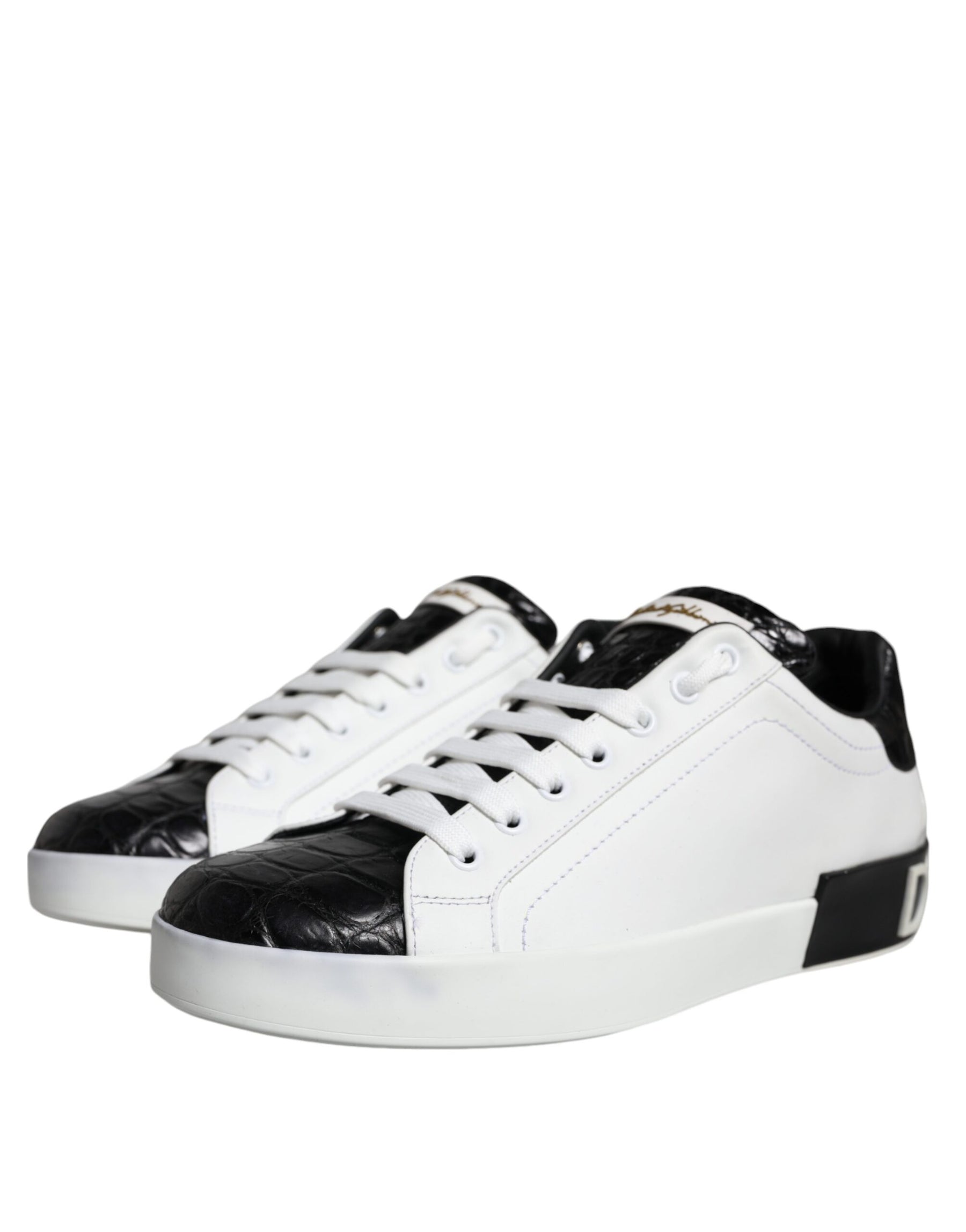 Dolce & Gabbana Black Leather Logo Portofino Sneaker Shoes | Regal Royce