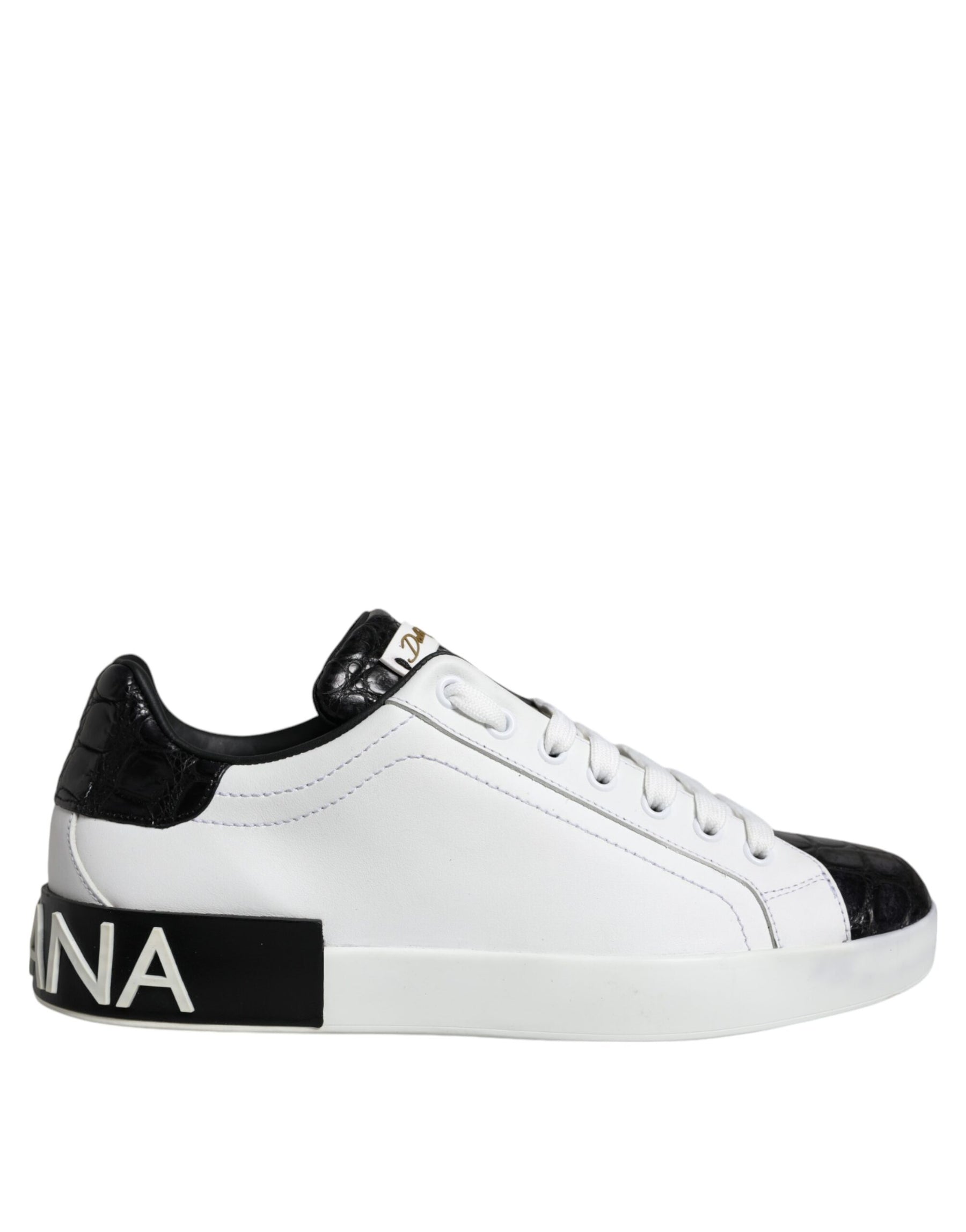 Dolce & Gabbana Black Leather Logo Portofino Sneaker Shoes | Regal Royce