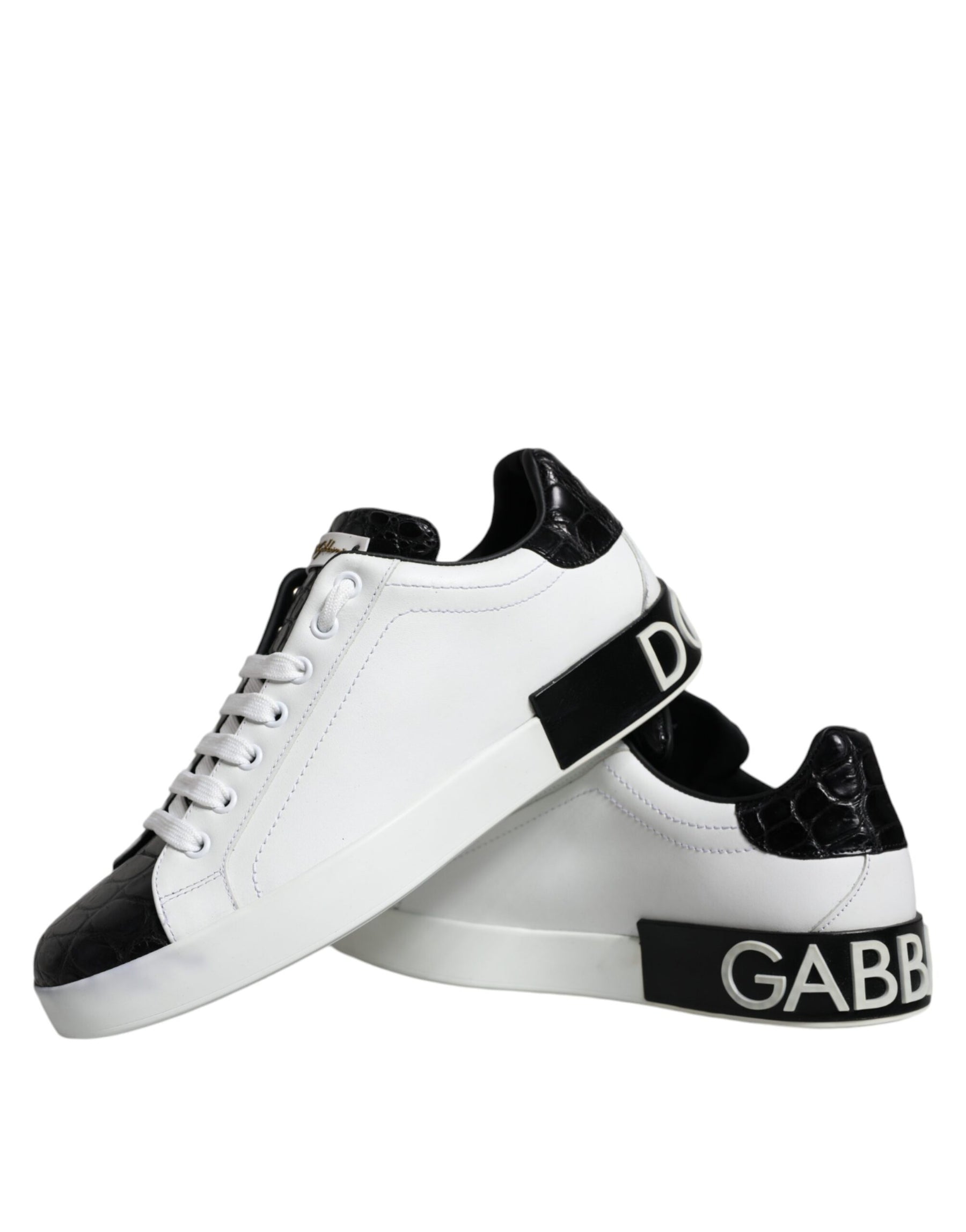 Dolce & Gabbana Black Leather Logo Portofino Sneaker Shoes | Regal Royce