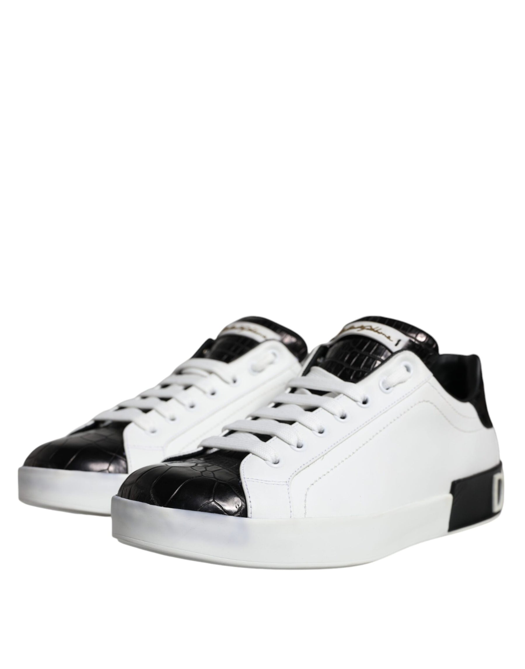 Dolce & Gabbana Black Leather Logo Portofino Sneaker Shoes | Regal Royce