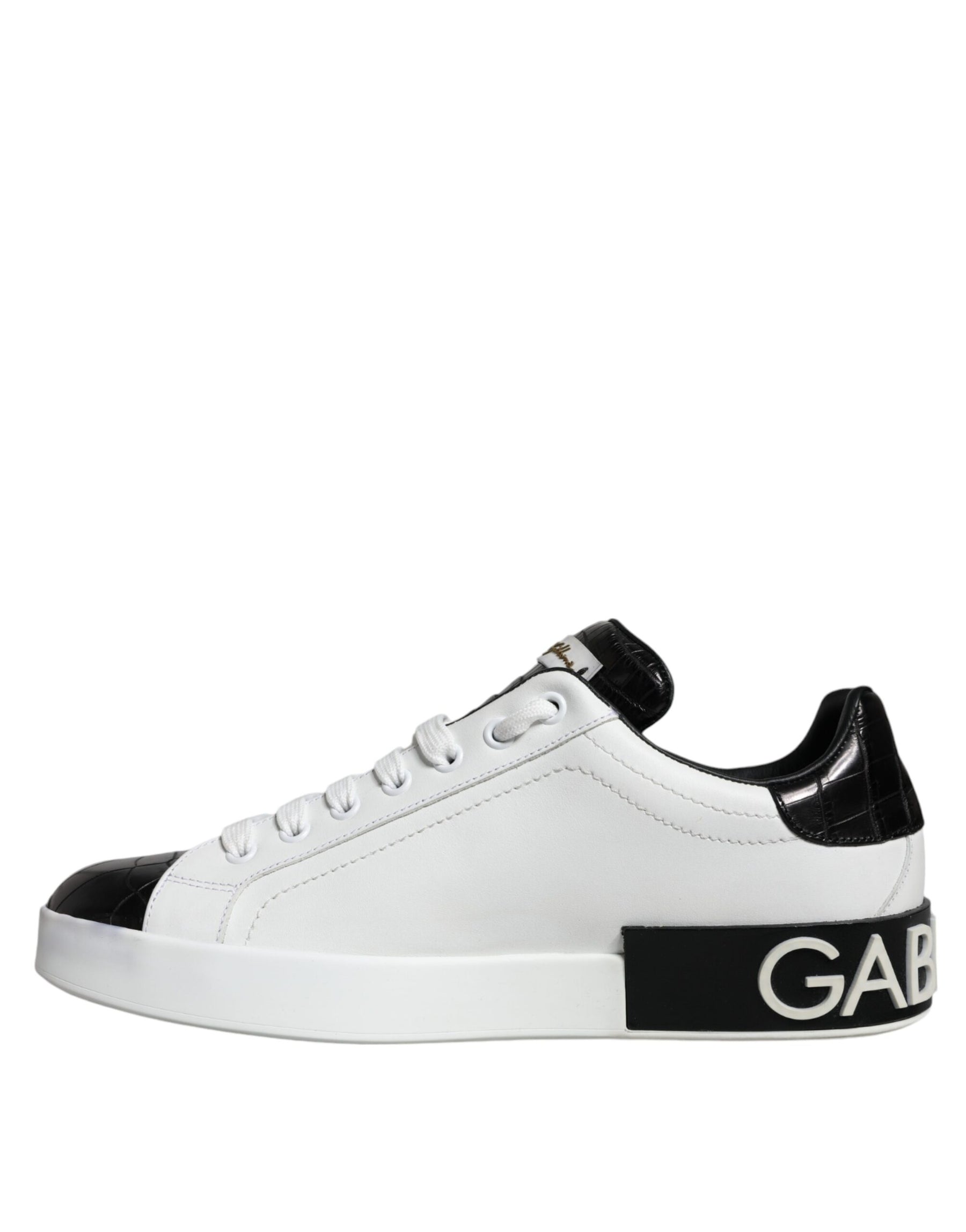 Dolce & Gabbana Black Leather Logo Portofino Sneaker Shoes | Regal Royce