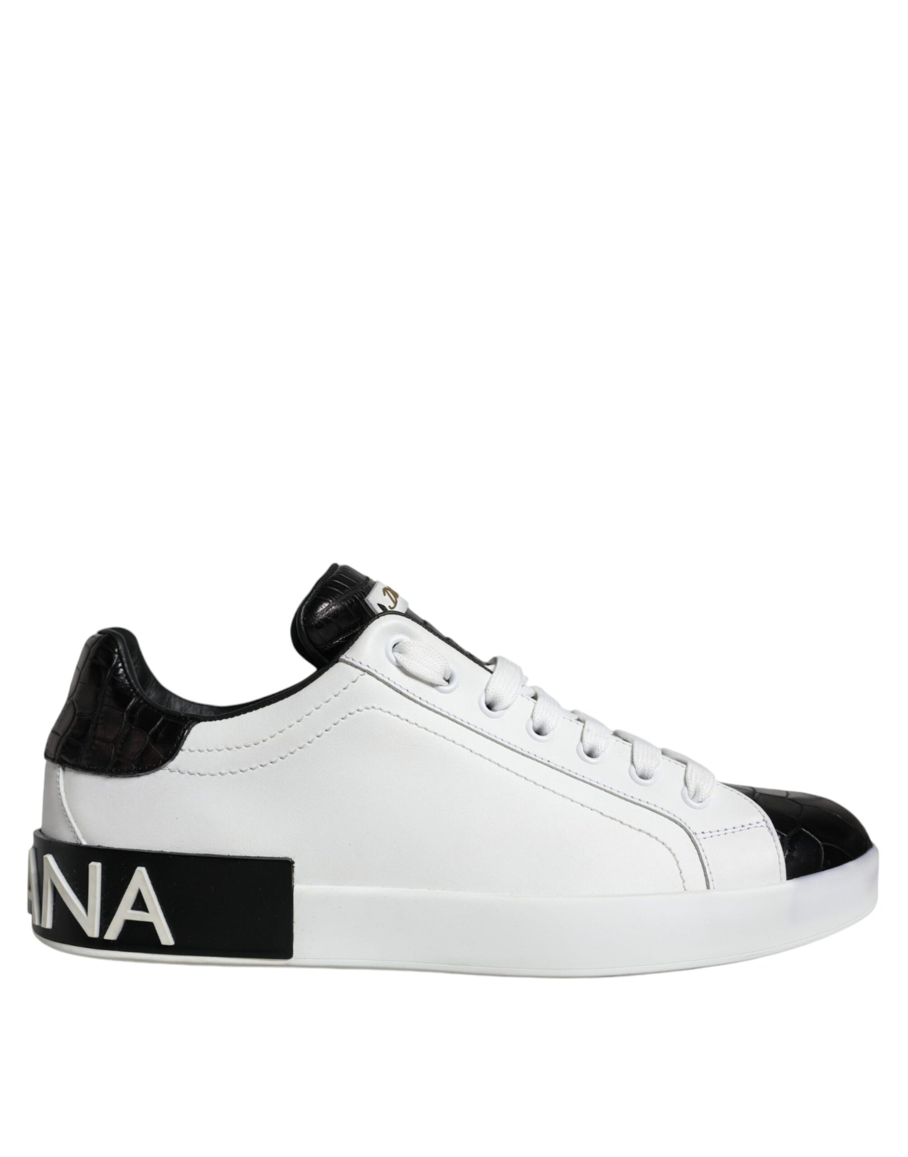 Dolce & Gabbana Black Leather Logo Portofino Sneaker Shoes | Regal Royce