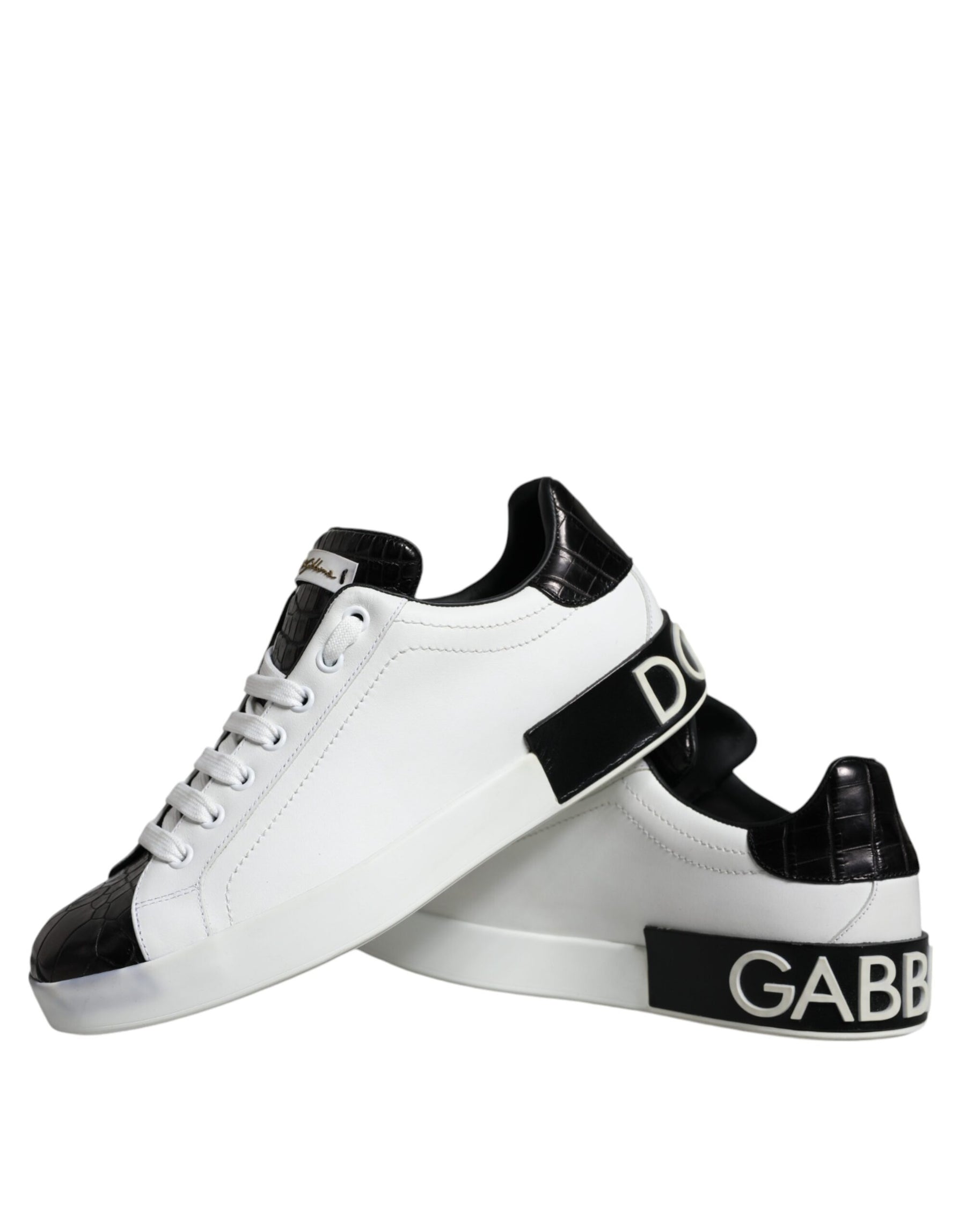 Dolce & Gabbana Black Leather Logo Portofino Sneaker Shoes | Regal Royce