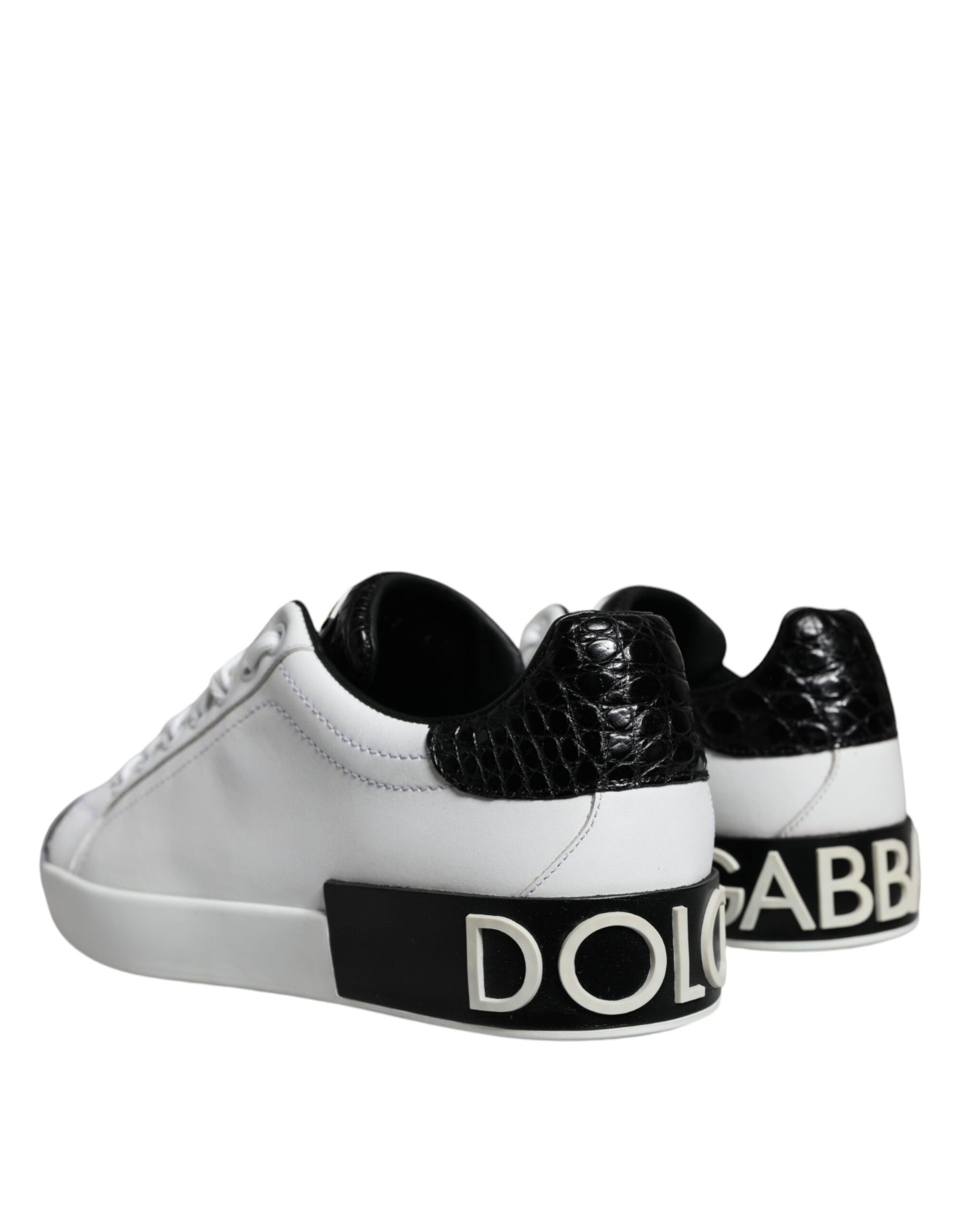 Dolce & Gabbana Black Leather Logo Portofino Sneaker Shoes | Regal Royce