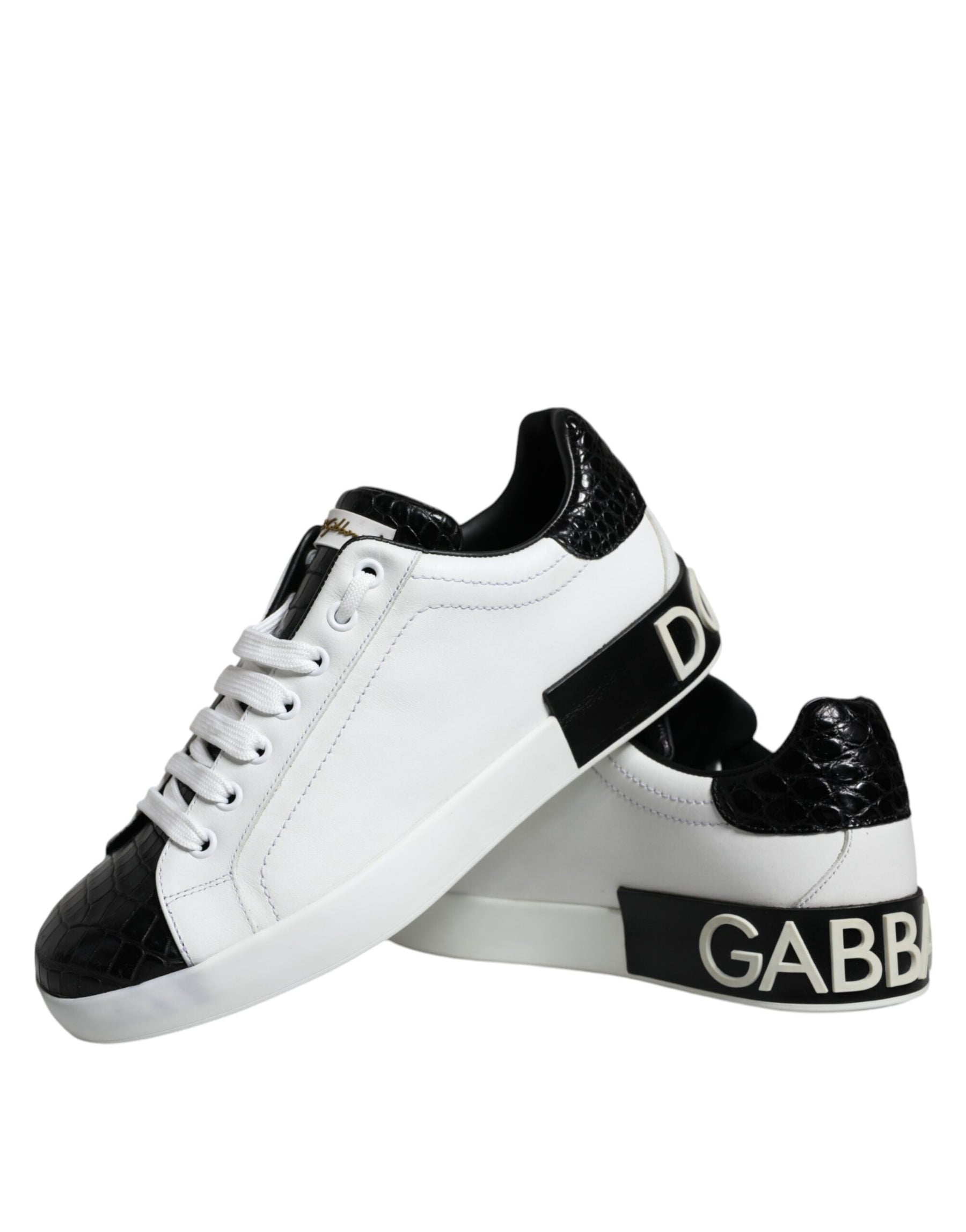 Dolce & Gabbana Black Leather Logo Portofino Sneaker Shoes | Regal Royce