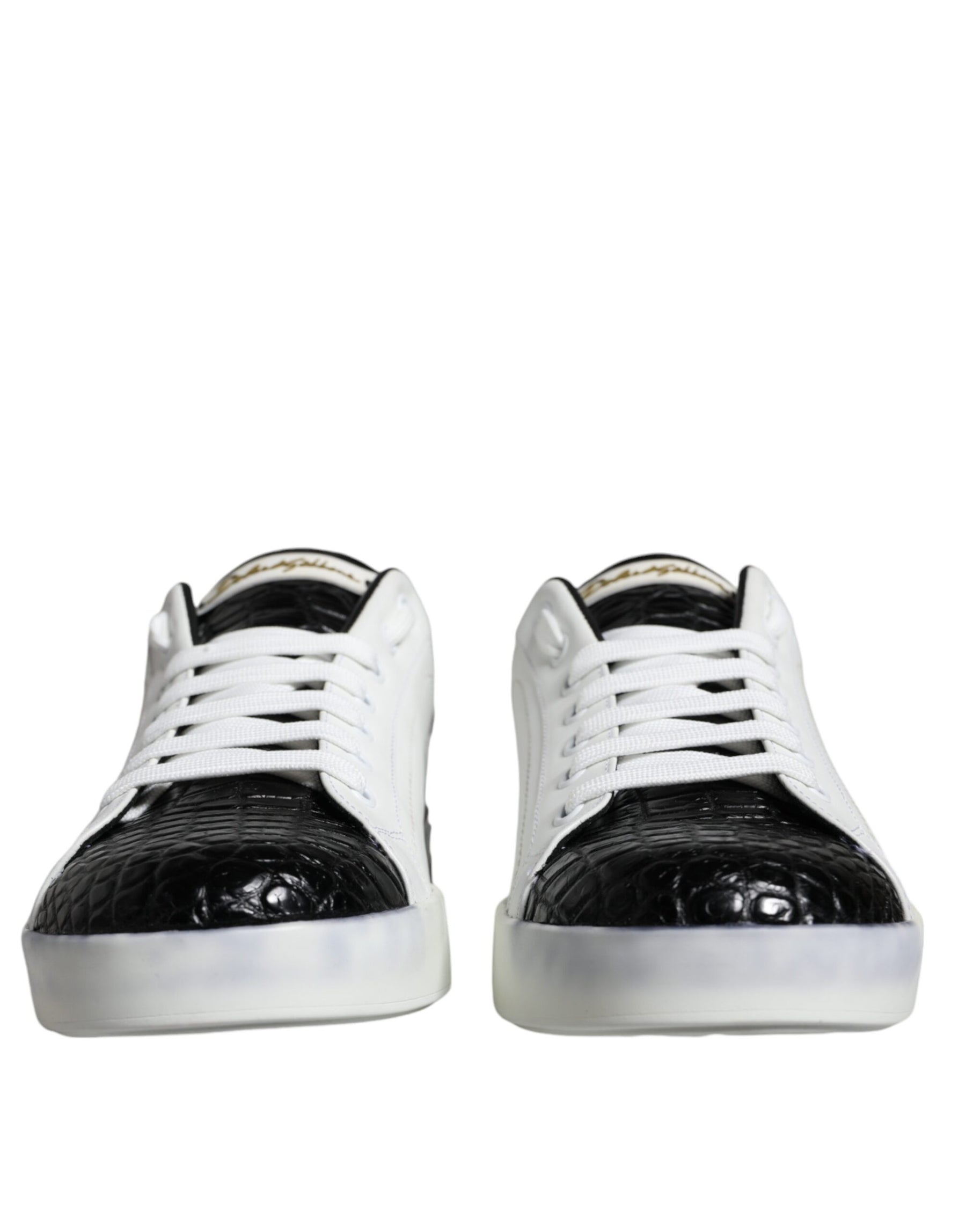 Dolce & Gabbana Black Leather Logo Portofino Sneaker Shoes | Regal Royce