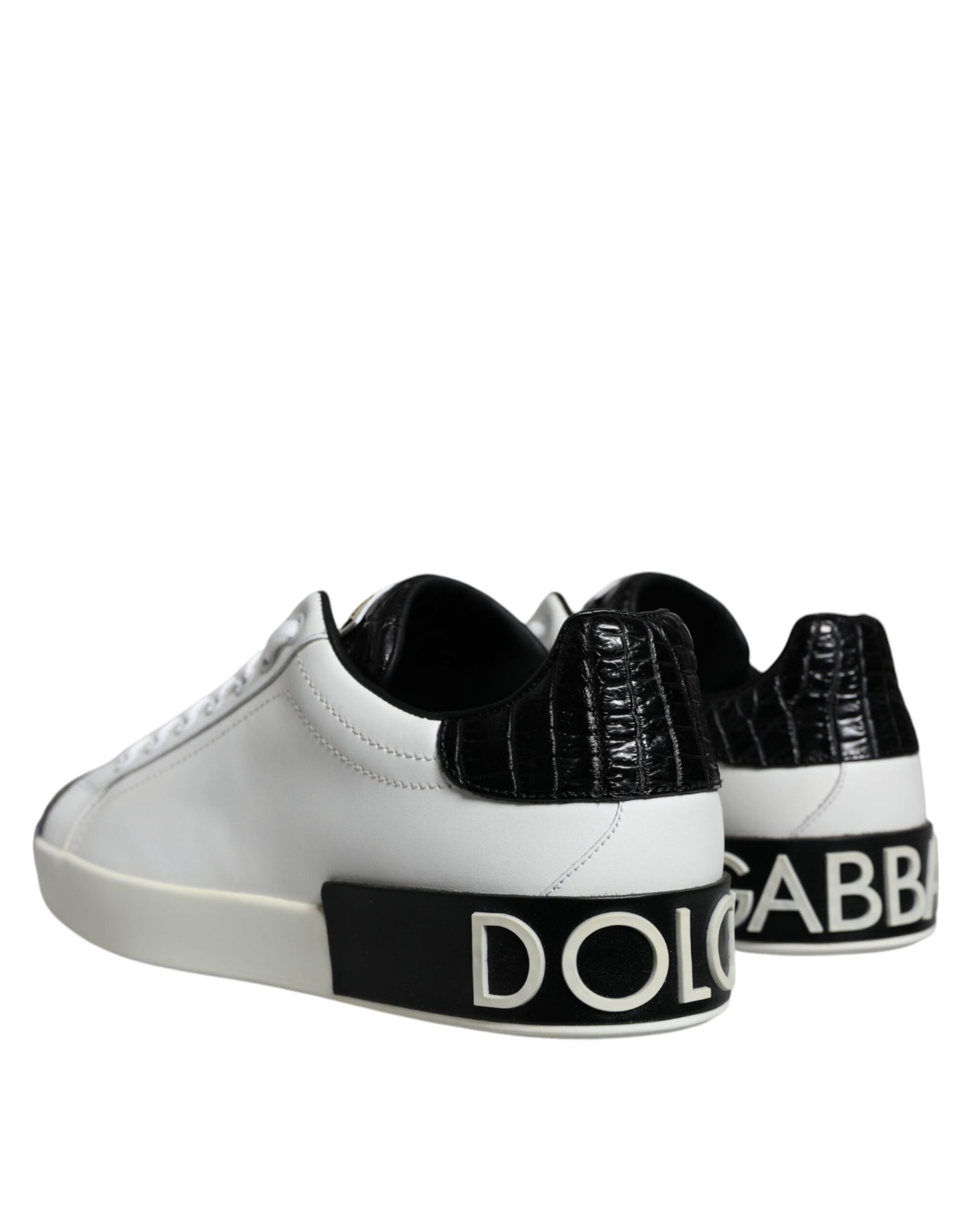 Dolce & Gabbana Black Leather Logo Portofino Sneaker Shoes | Regal Royce