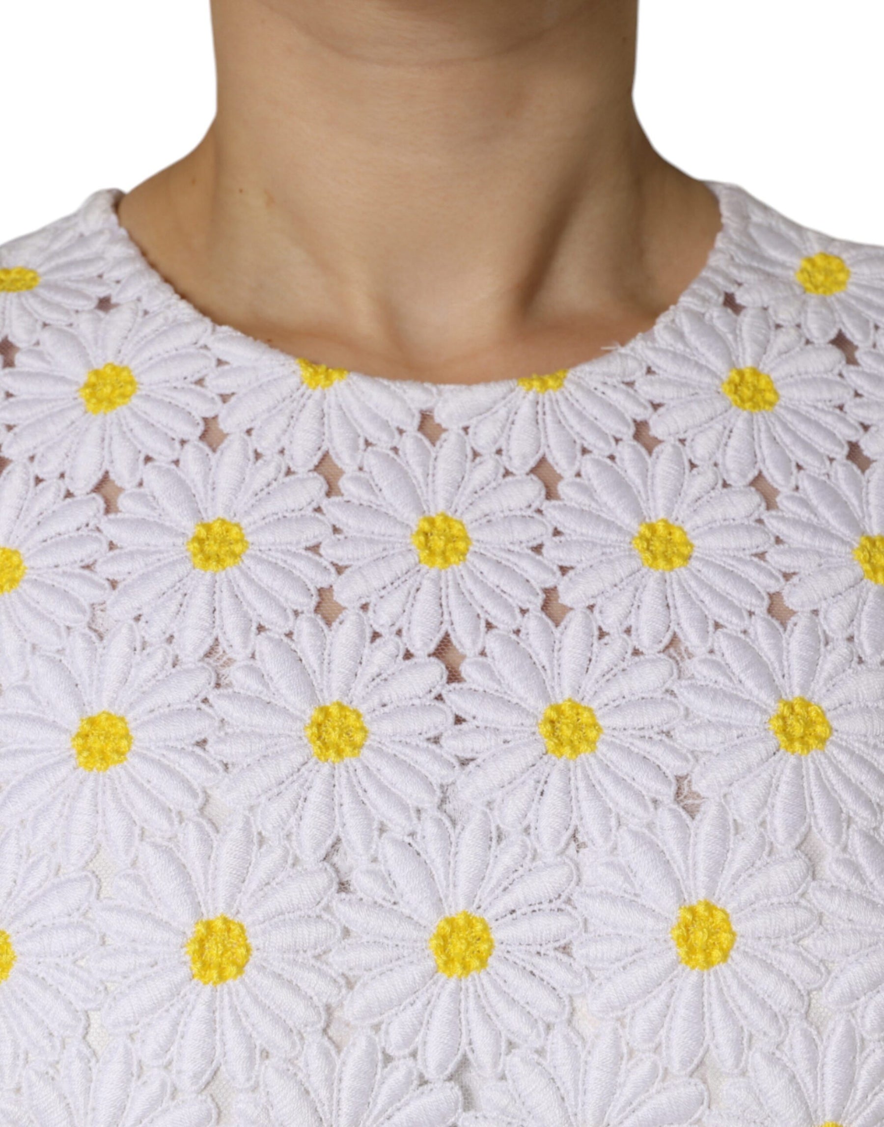 Dolce & Gabbana White Daisy Macrame Lace Sheath Midi Dress | Regal Royce